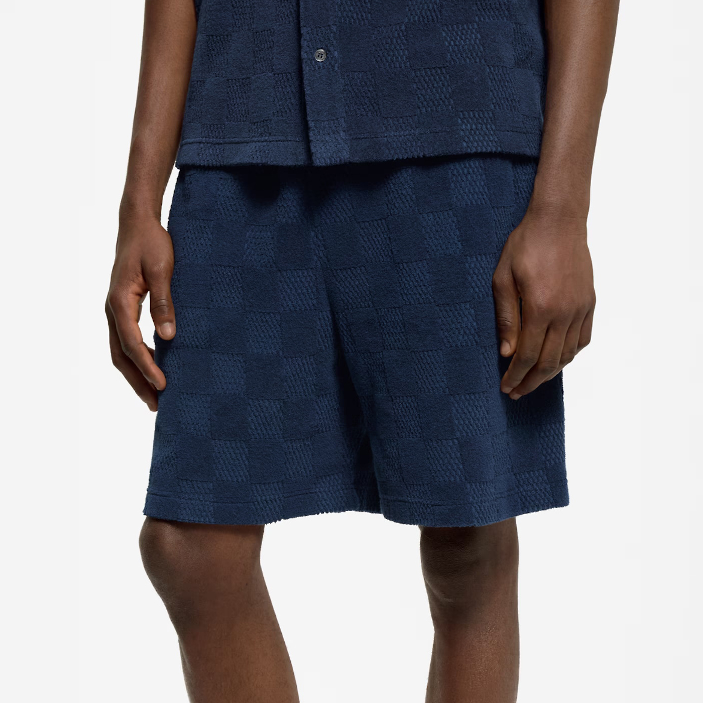 NIGO Louis Vuitton Men's Summer Solid Color Checkered Print Cotton Terry Cloth Drawstring Shorts #nigo77876