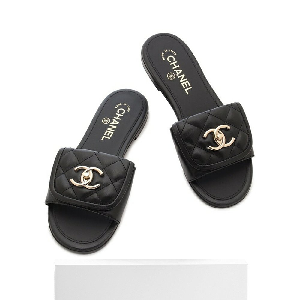 NIGO Chanel Women's Summer Sheepskin Low Heel Flat Slippers Pure Color Open Toe One Word Slippers Casual Loafers Leather Shoes #nigo81351