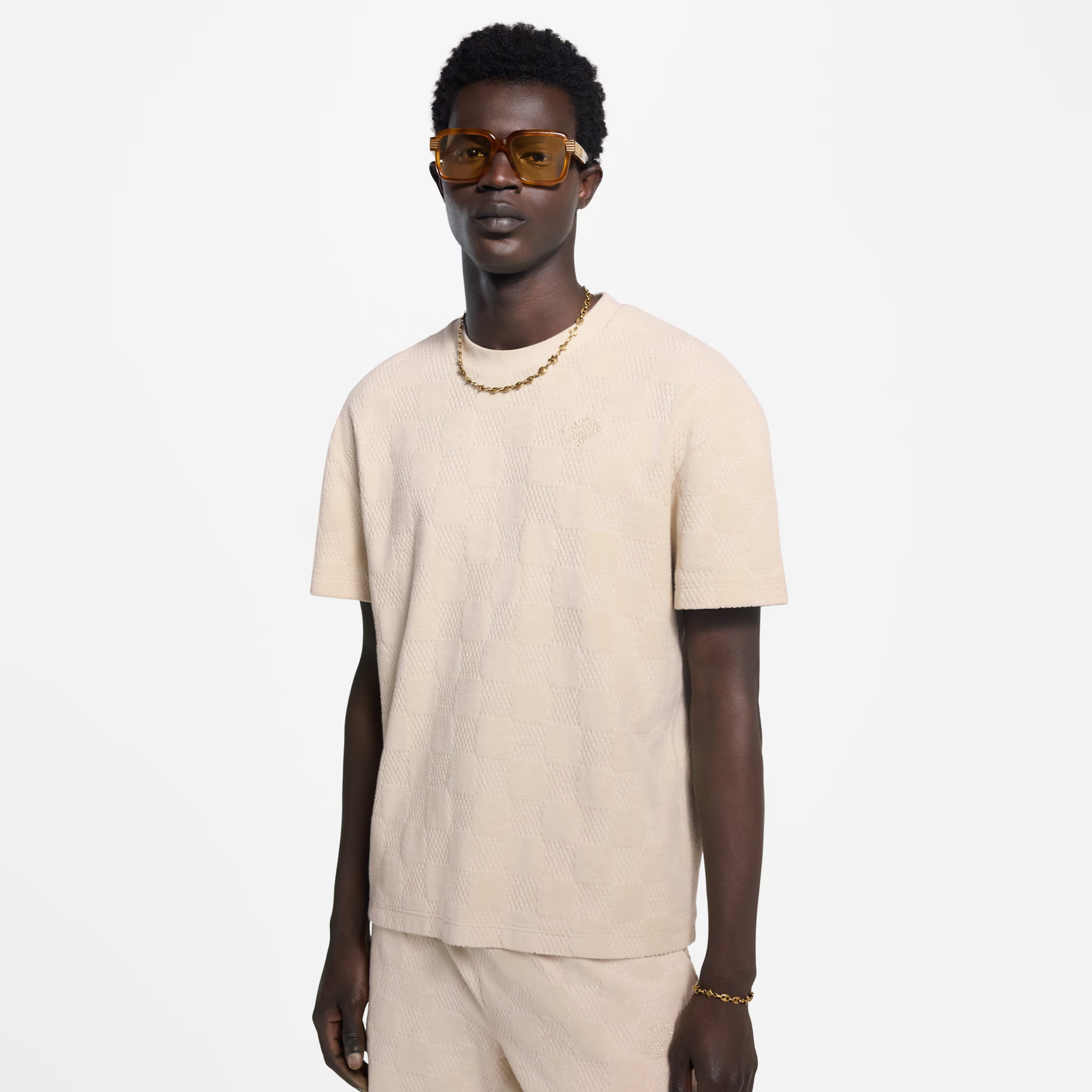 NIGO Louis Vuitton Men's Summer Solid Color Checkered Print Terry Fabric Crew Neck Short Sleeve T-Shirt #nigo77881