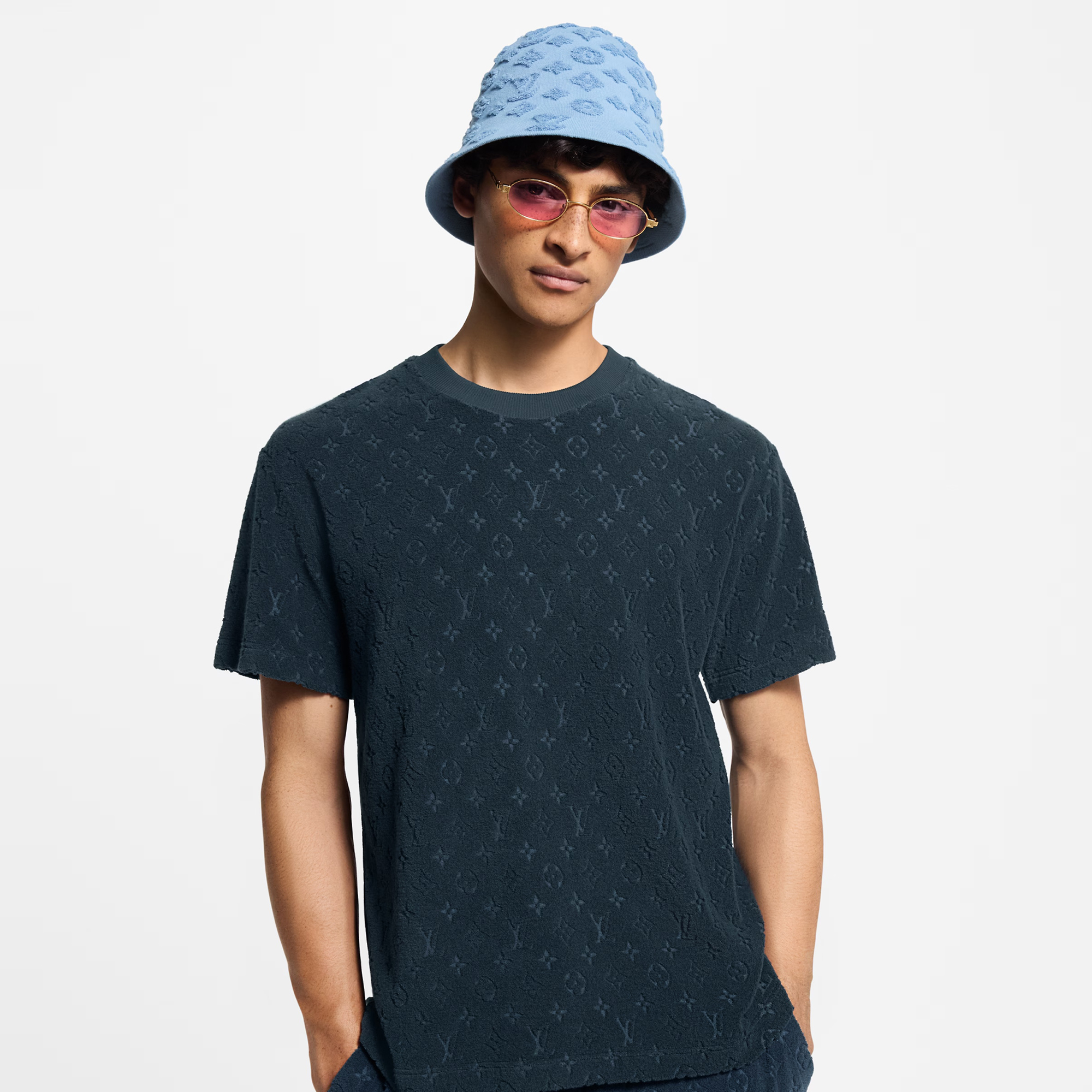 NIGO Louis Vuitton Men's Summer Solid Color Letter Print Terry Fabric Crew Neck Short Sleeve T-Shirt #nigo77882