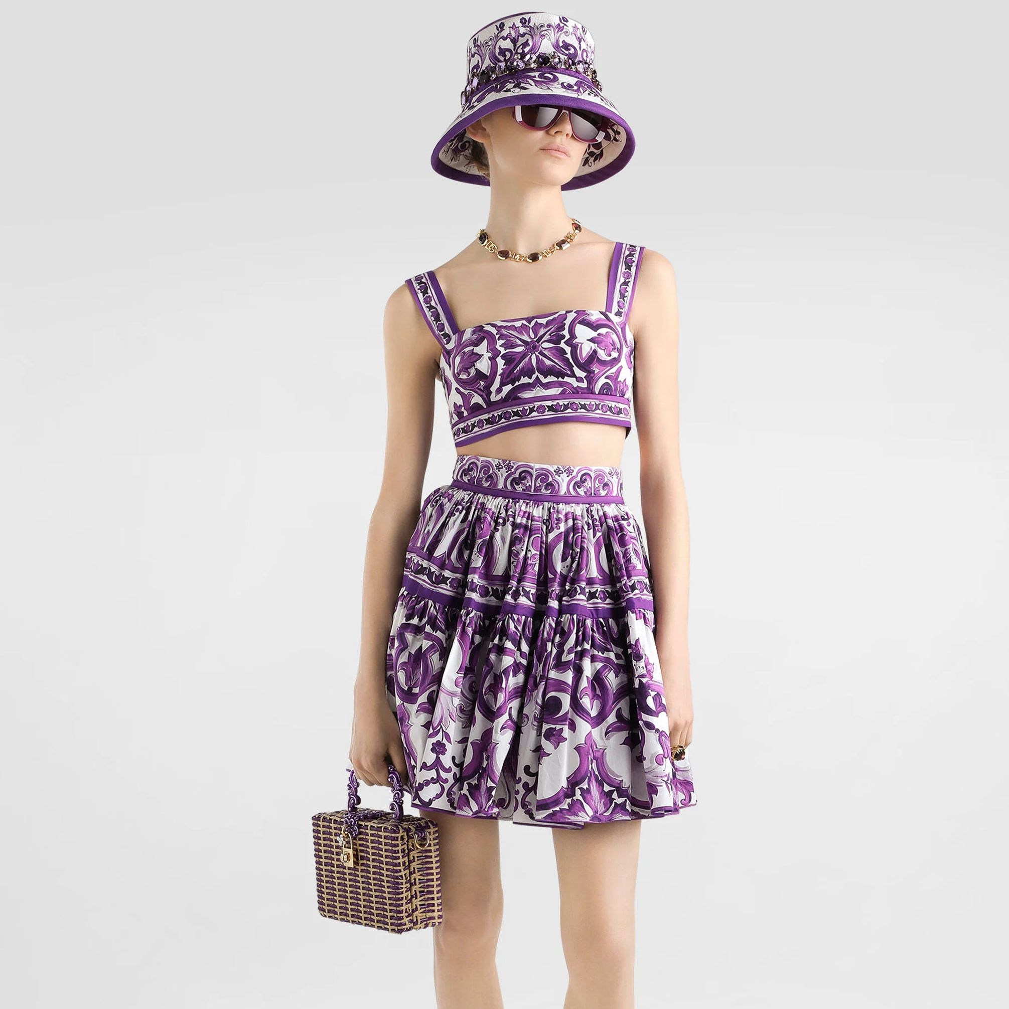 NIGO Dolce&Gabbana Women's Summer Majolica Printed Sleeveless Vest Camisole Poplin Top Solid Color Casual Short Skirt Ngvp #nigo2117