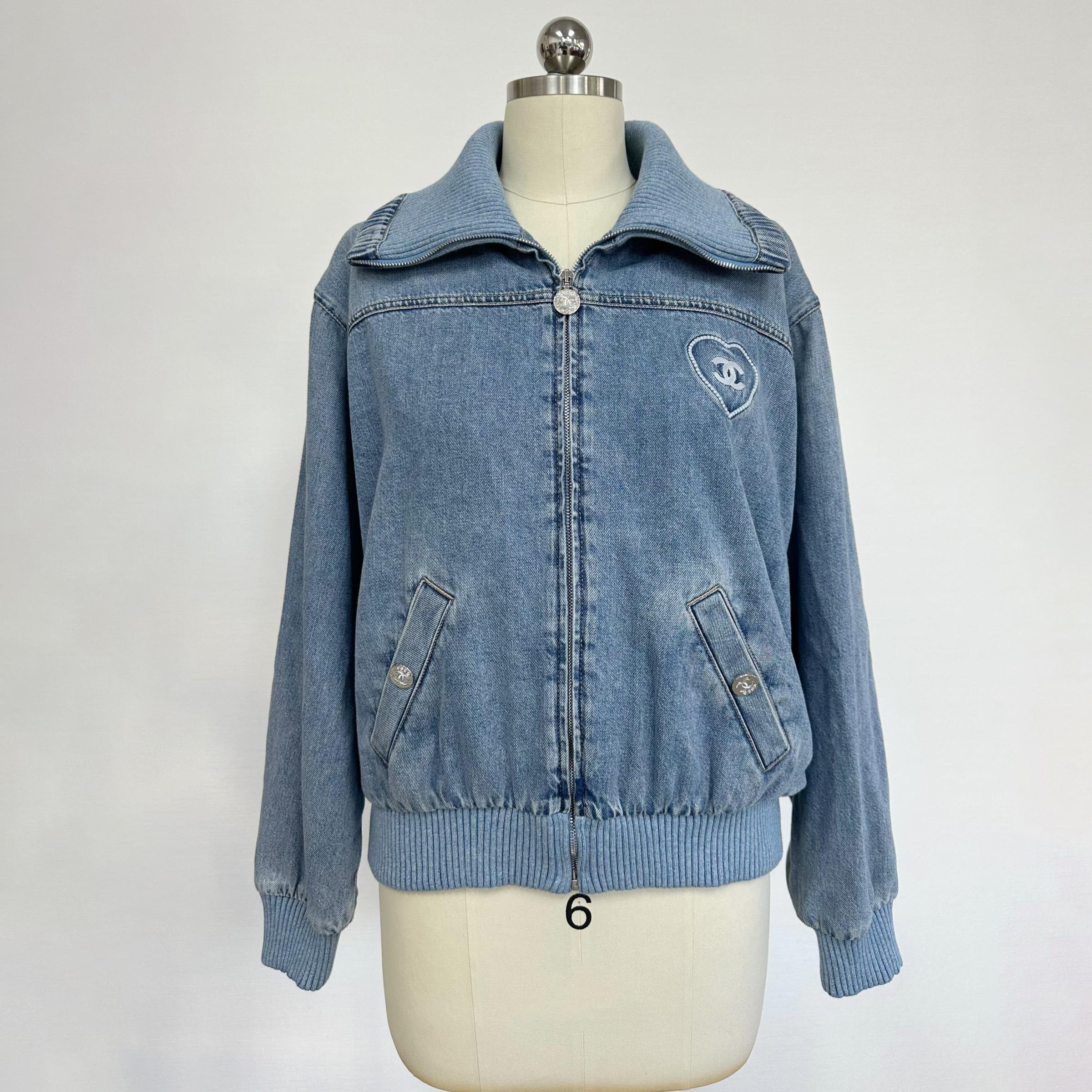 NIGO Chanel Women's Spring/Autumn Solid Color Waist-cinching Embroidered Logo Print Zipper Denim Jacket #nigo77863