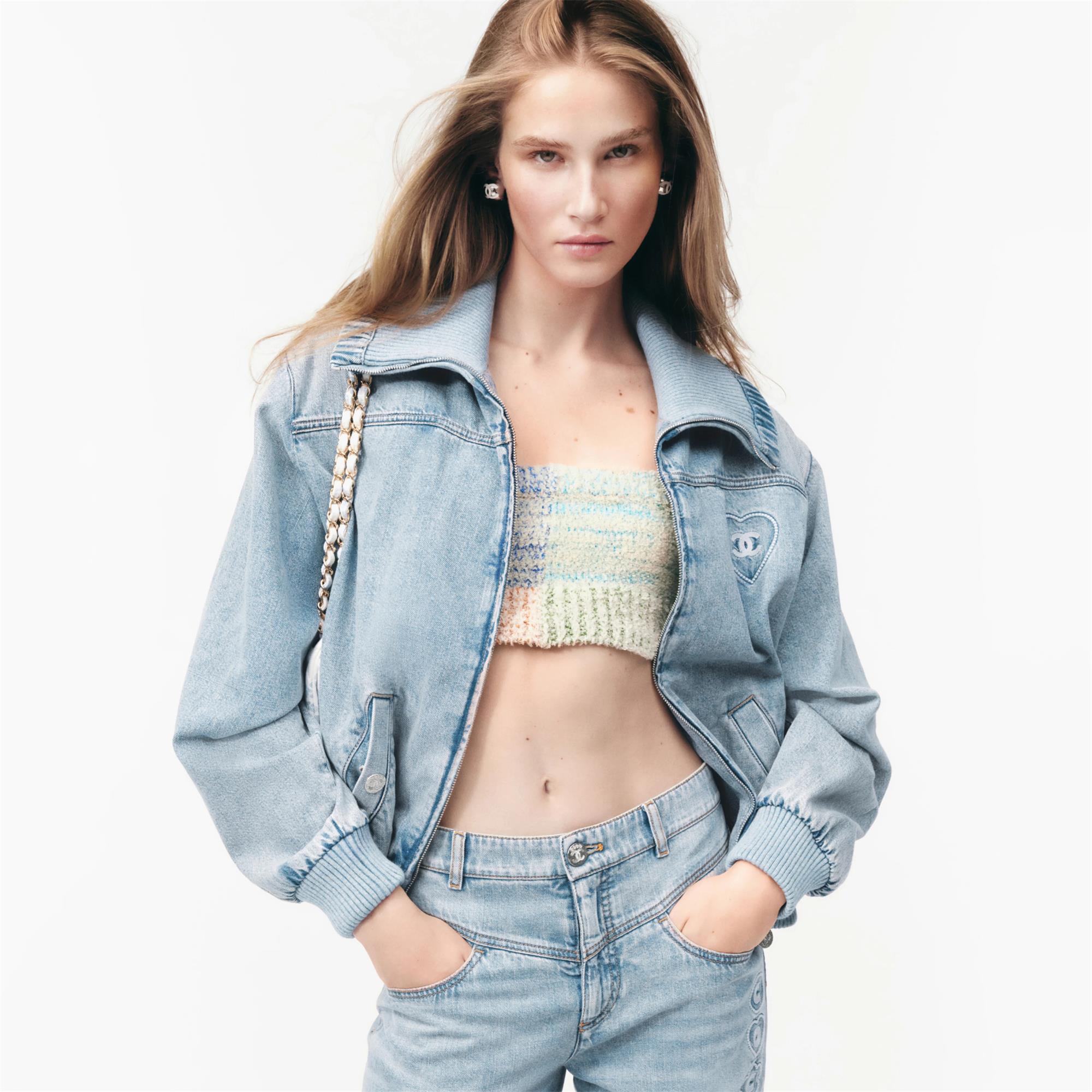 NIGO Chanel Women's Spring/Autumn Solid Color Waist-cinching Embroidered Logo Print Zipper Denim Jacket #nigo77863