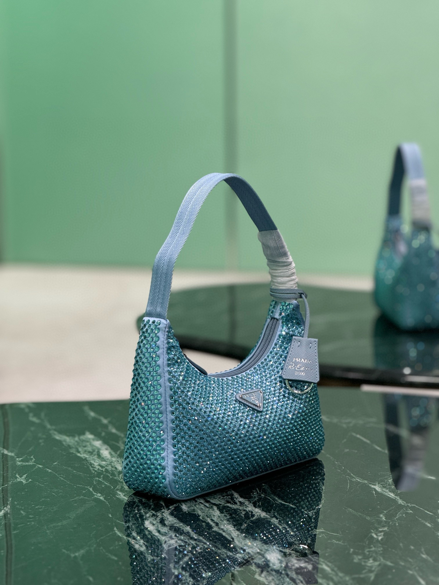 NIGO Prada Women's Re-Edition Full Diamond Hobo Underarm Bag Solid Color Tote Casual Shoulder Bag Bags 1BC515_2AWL_F0076_V_OOO #nigo81349