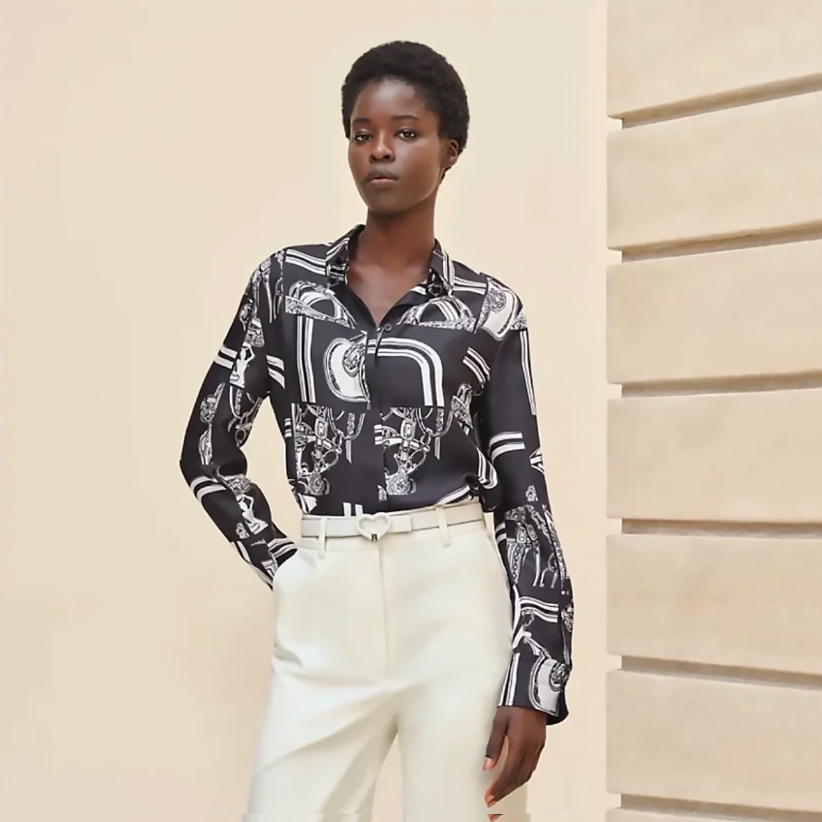 NIGO Hermes Women's Pattern Printed Lapel Long Sleeve Solid Color Spring And Autumn Loose Blouse Silk Shirt Ngvp #nigo2116