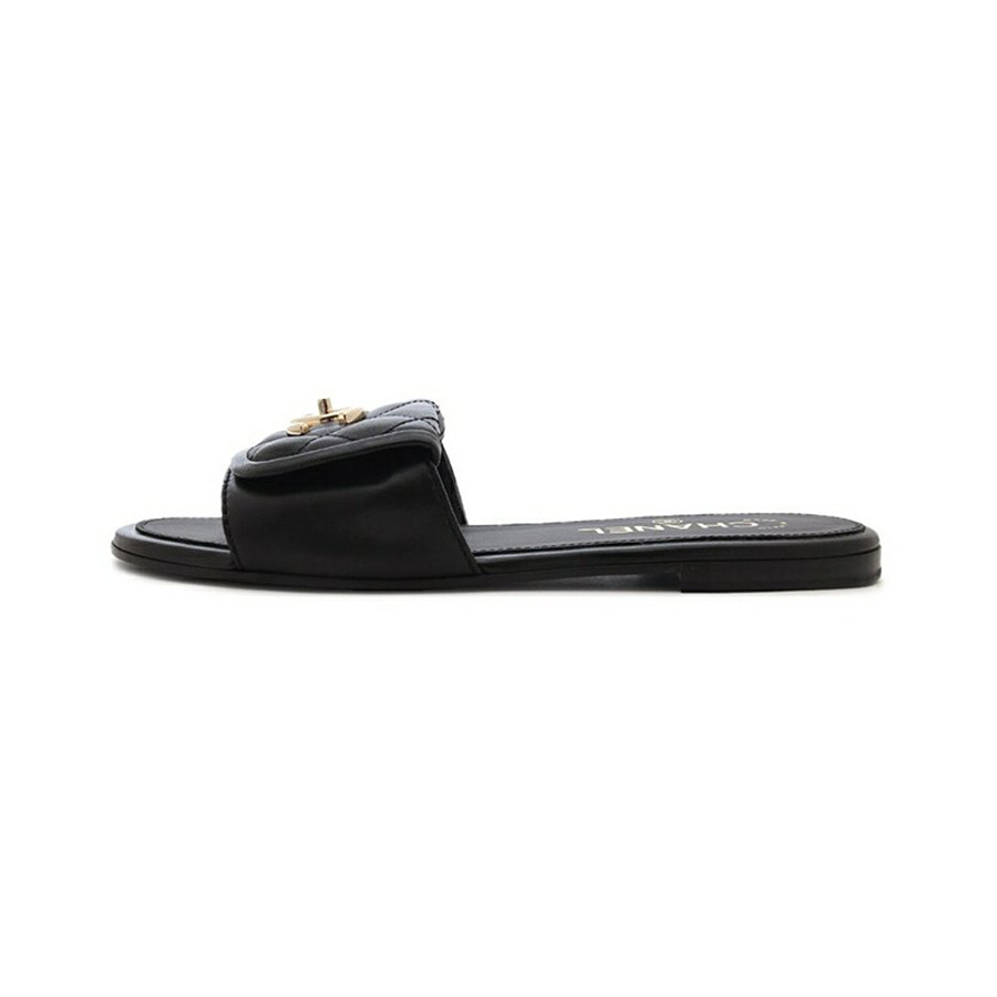 NIGO Chanel Women's Summer Sheepskin Low Heel Flat Slippers Pure Color Open Toe One Word Slippers Casual Loafers Leather Shoes #nigo81351