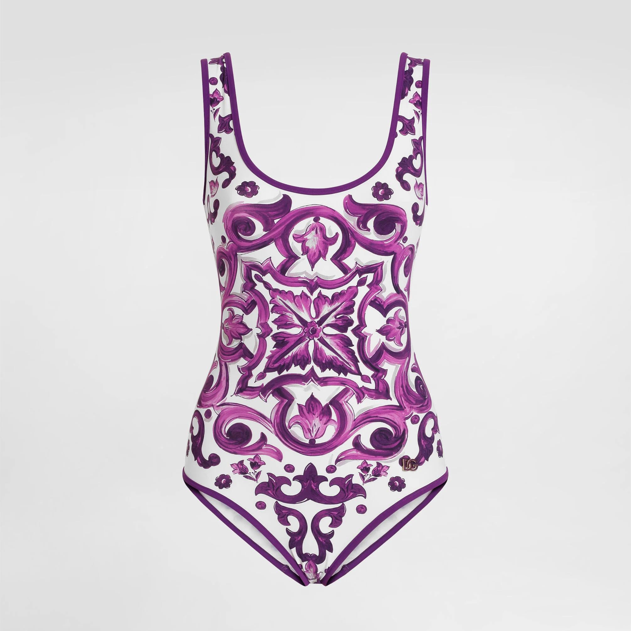 NIGO Dolce&Gabbana Women's Summer Majolica Print Round Neck Solid Color High Slit Sleeveless One-Piece Swimsuit Ngvp #nigo2123