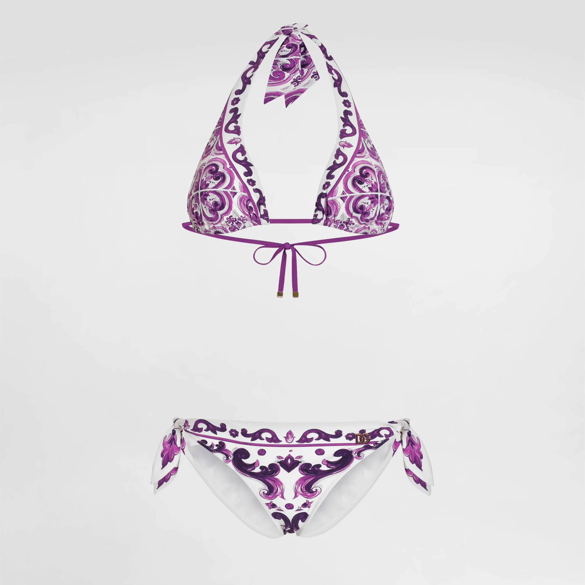 NIGO Dolce&Gabbana Women's Summer Majolica Print Padded Solid Color Tie-Down Triangle Bikini Set Swimsuit Ngvp #nigo2121