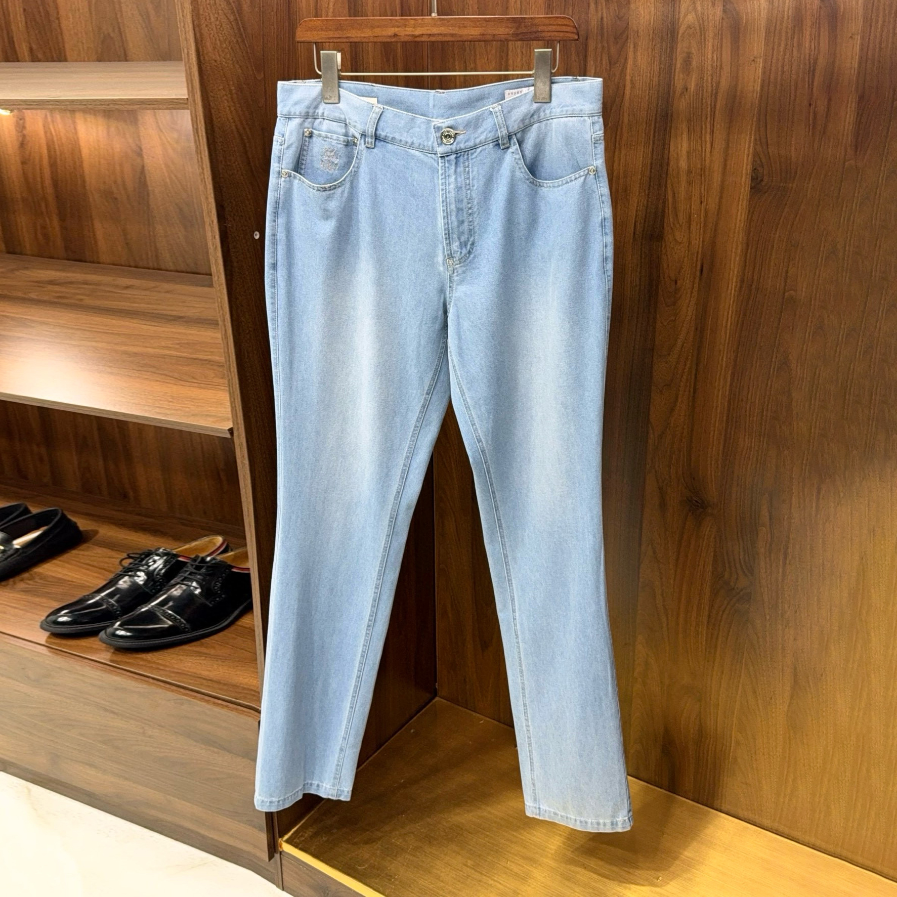 NIGO Brunello Cucinelli Men's Spring/Autumn Solid Colour Embroidered Logo Pure Cotton Denim Trousers Pants #nigo77883