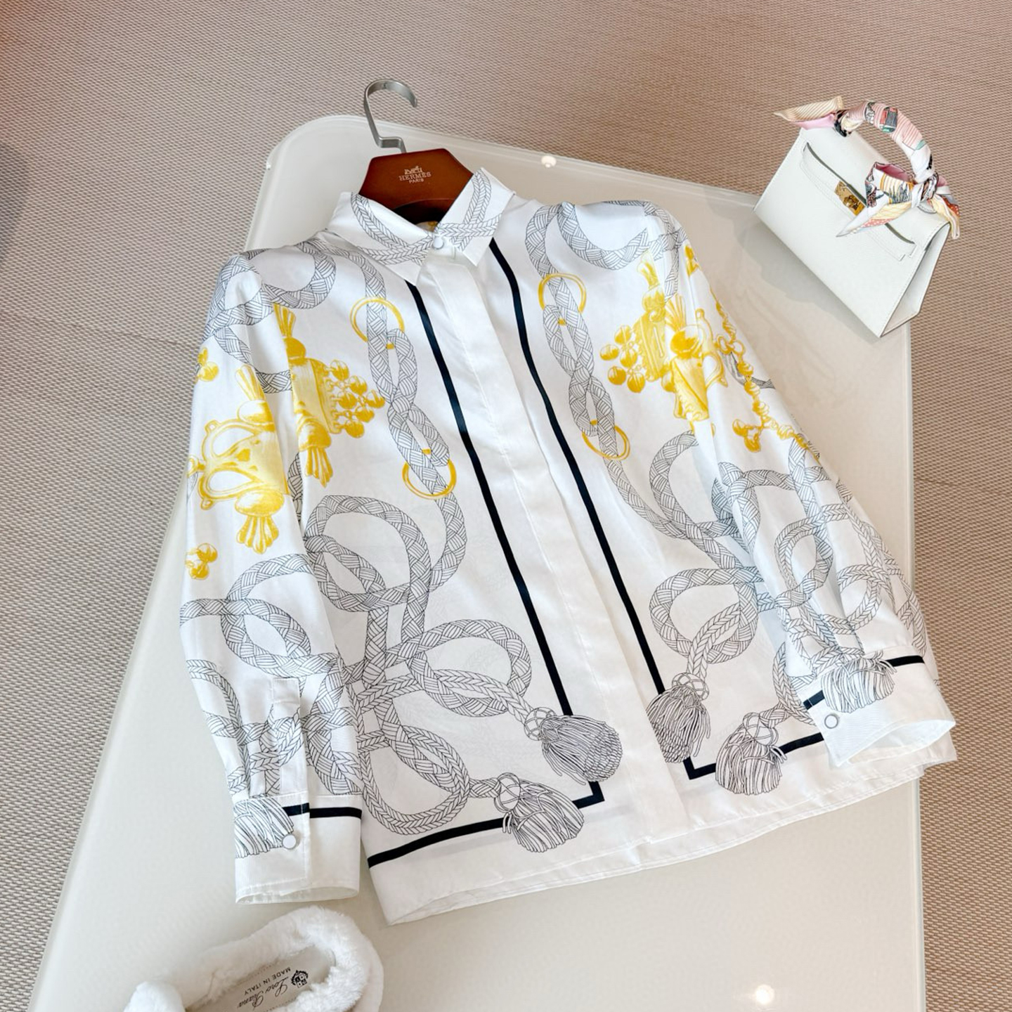 NIGO Hermes Women's Chain Printed Lapel Solid Color Silk Spring Summer Autumn Long Sleeve Fitted Shirt Ngvp #nigo2119