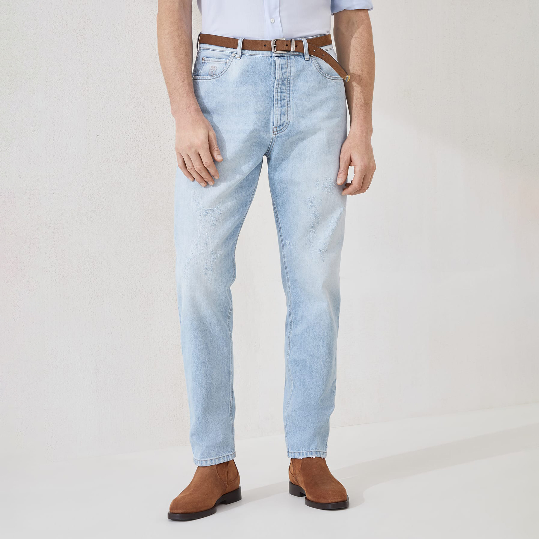 NIGO Brunello Cucinelli Men's Spring/Autumn Solid Colour Embroidered Logo Pure Cotton Denim Trousers Pants #nigo77883