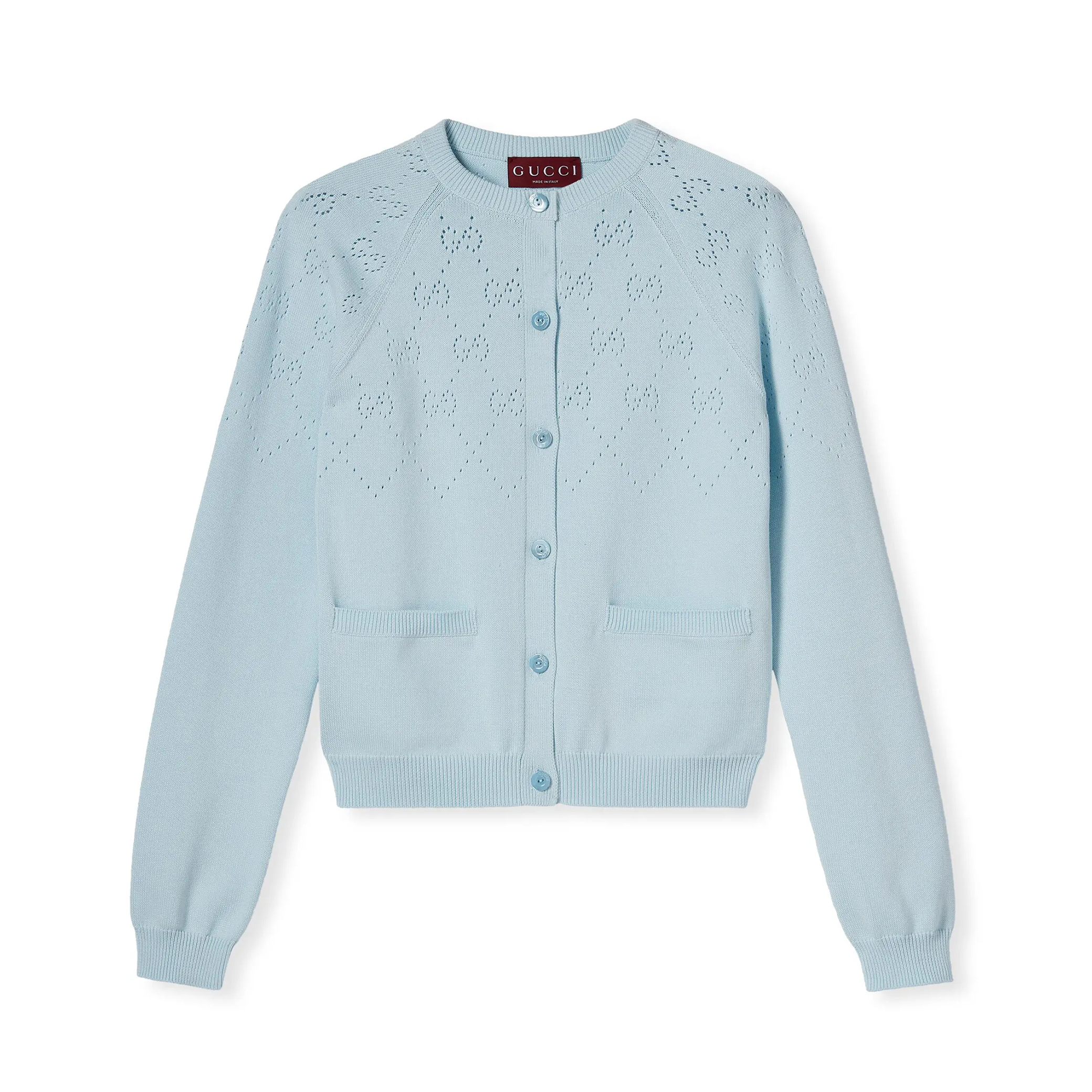 NIGO Gucci Women's Spring/Autumn Solid Color Letter Print Openwork Design Cotton Knitted Jacquard Single-Breasted Long-Sleeved Cardigan Jacket #nigo77912