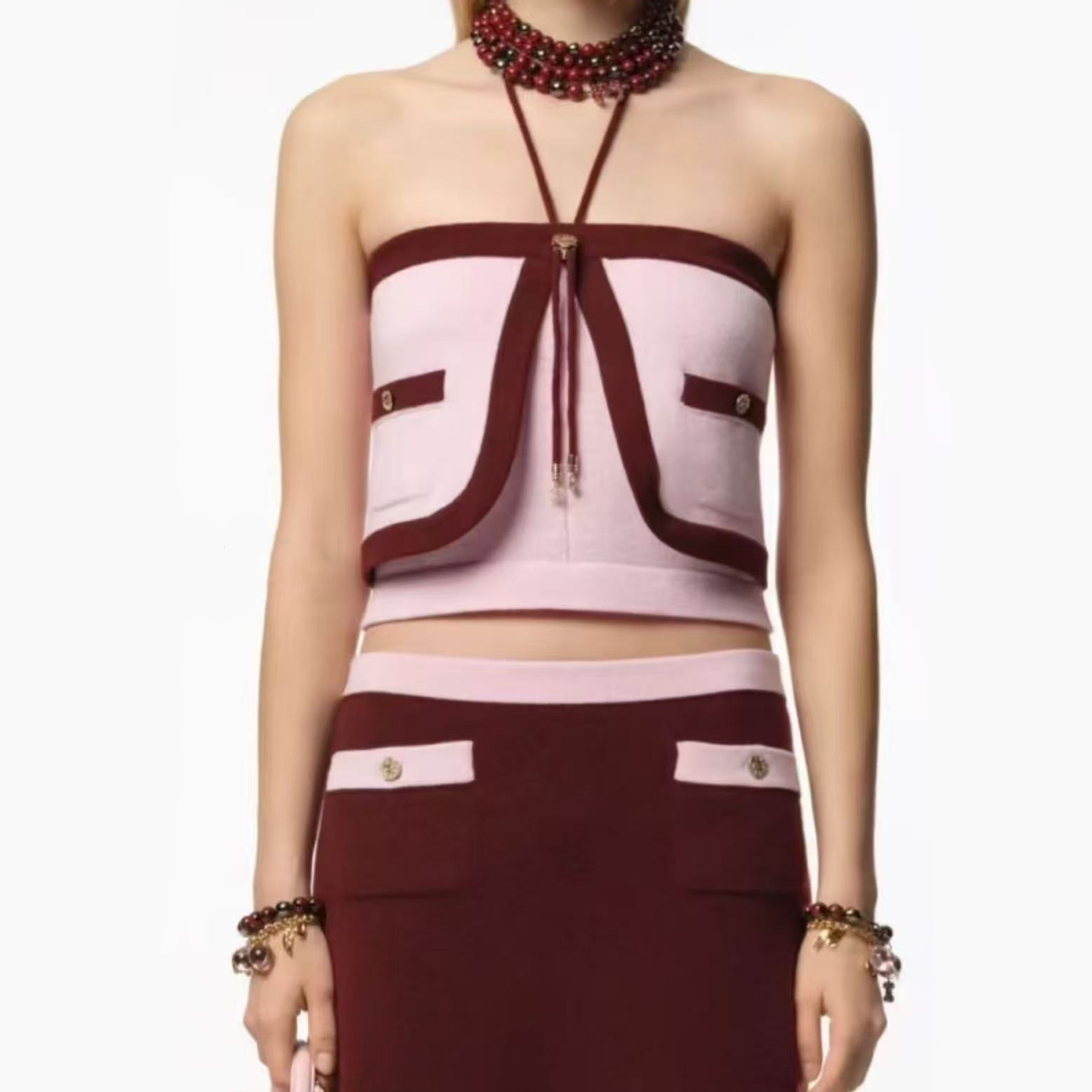 NIGO Chanel Women's Spring/summer Haute Couture Collection Knit Sheath Top Camisole Color Clash Temperament Elegant T-shirt Ngvp #nigo1976