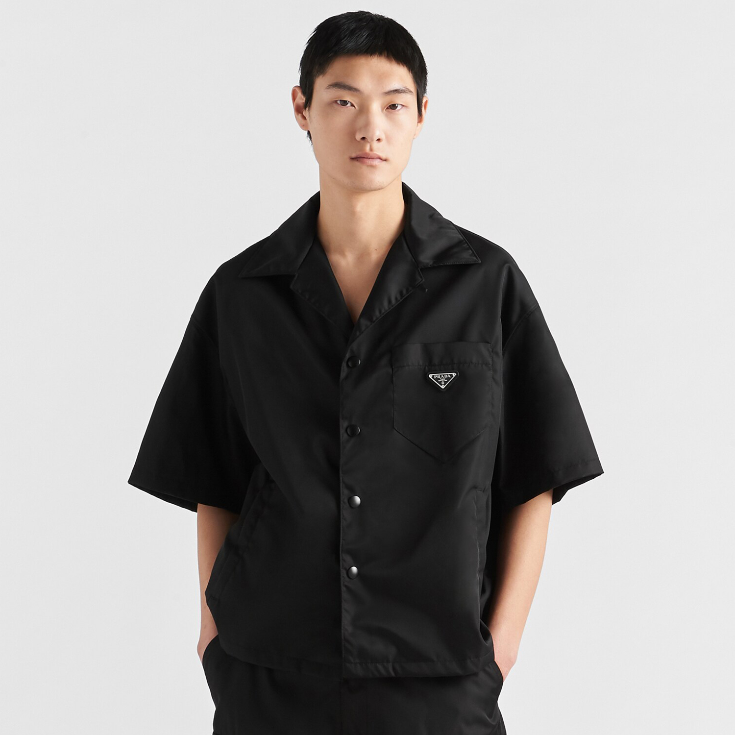 NIGO Prada Men's Summer Solid Color Nylon Fabric V-neck Single Button Short Sleeved Shirt And Casual Nylon Shorts Set Suit #nigo77911
