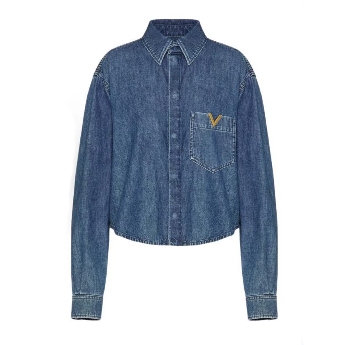 NIGO Valentino Women's Spring And Fall V Metal Logo Long Sleeve Vintage Lapel Single-breasted Denim Shirt Ngvp #nigo1988