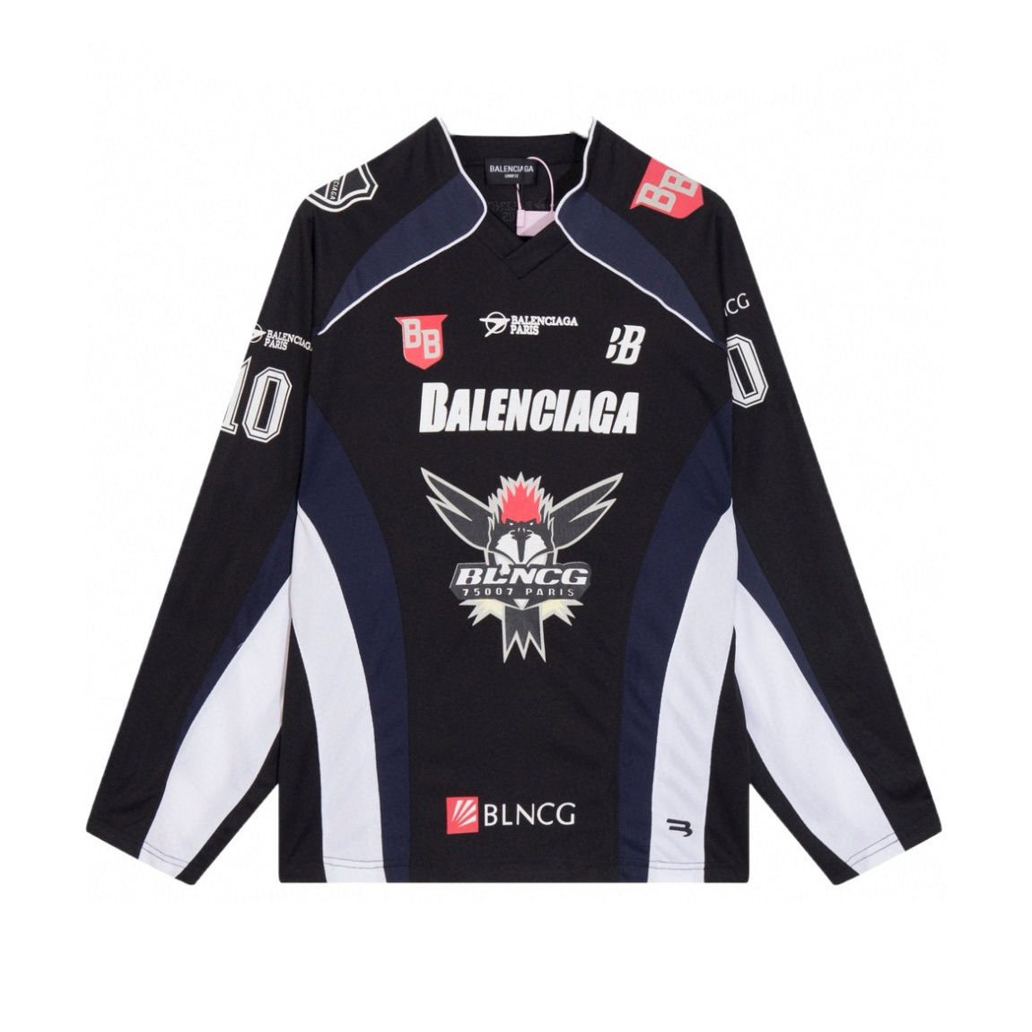 NIGO Balenciaga Men's Spring/Summer Color Block Mesh Plain Weave Ball Game Long Sleeve T-Shirt #nigo77919