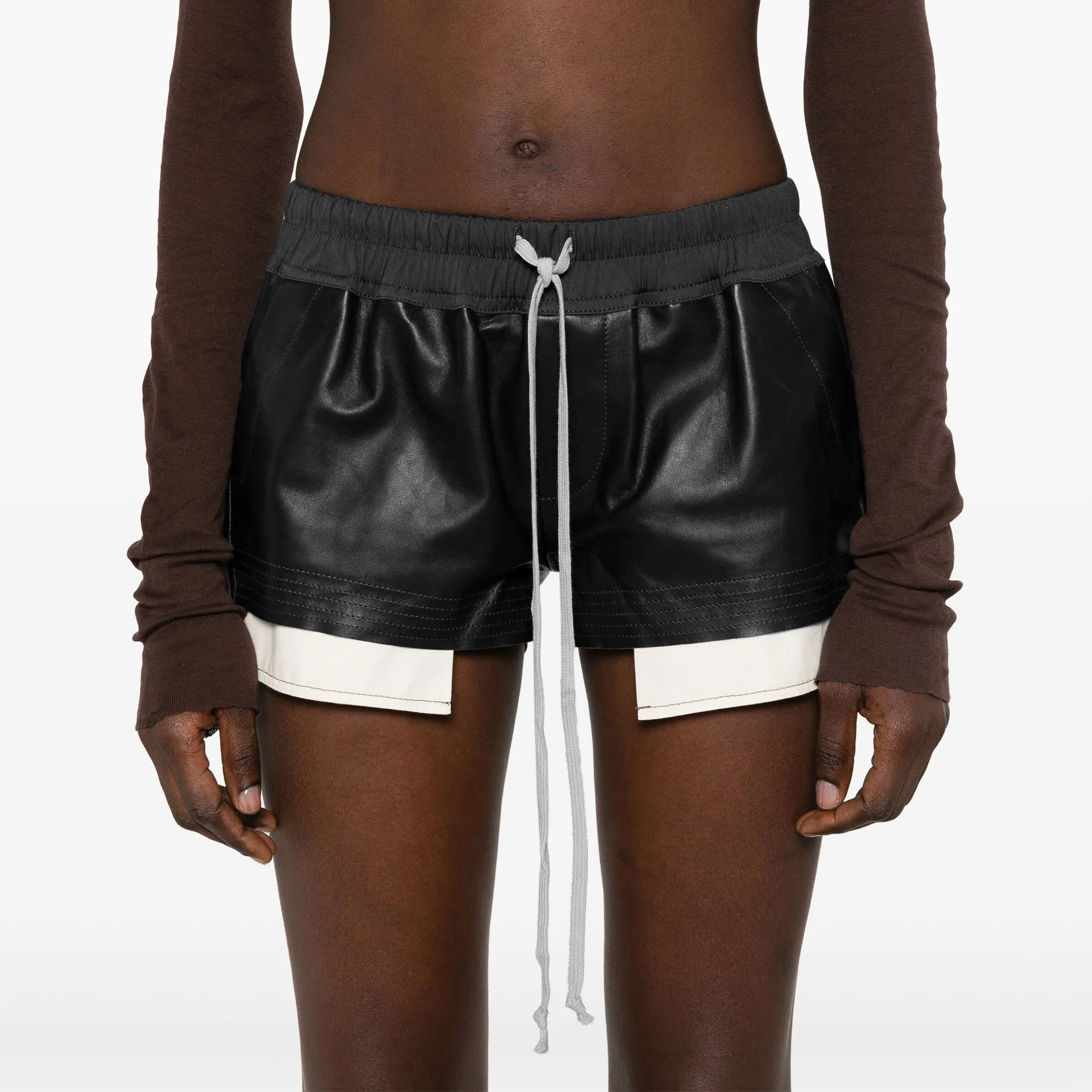 NIGO Rick Owens Women's Summer Solid Colour Drawstring Leather Trendy Casual Shorts #nigo77918