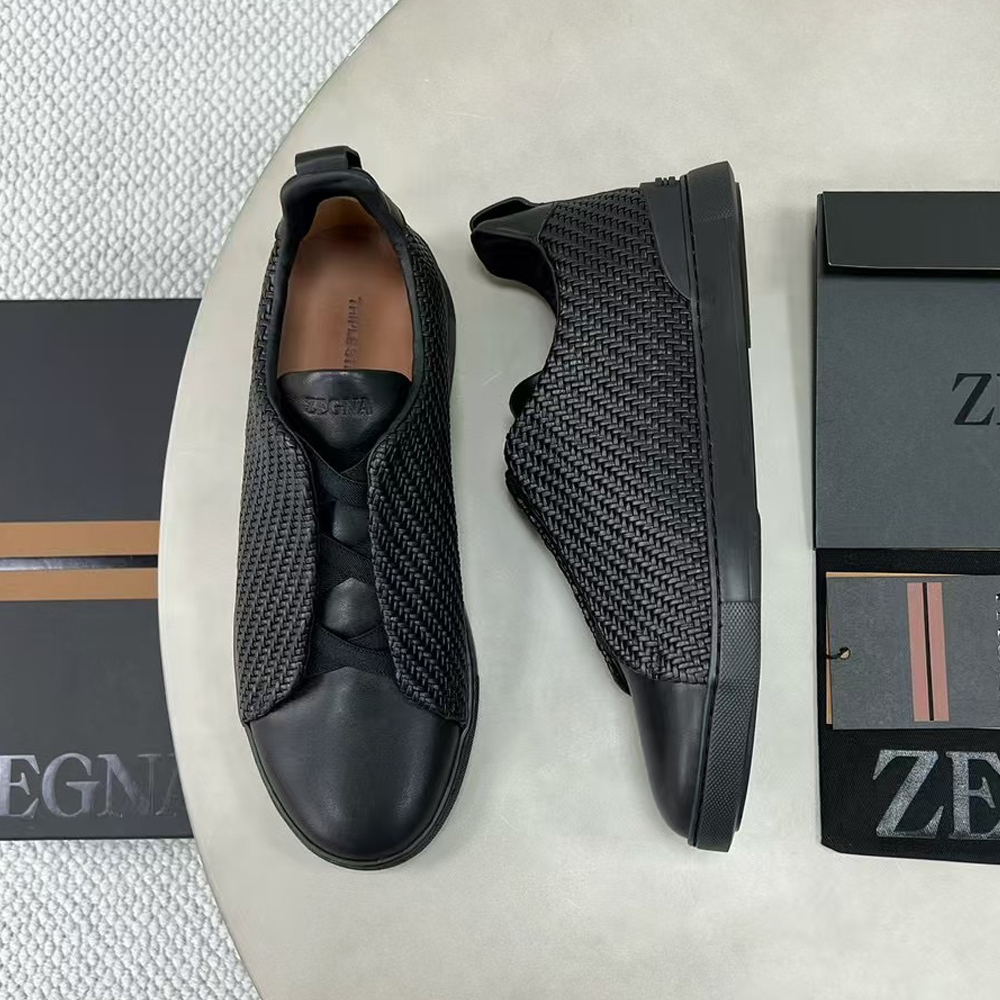 NIGO Ermenegildo Zegna Stitch Men's Solid Color Round Toe Slip-On Woven Leather Casual Skate Shoes #nigo77926