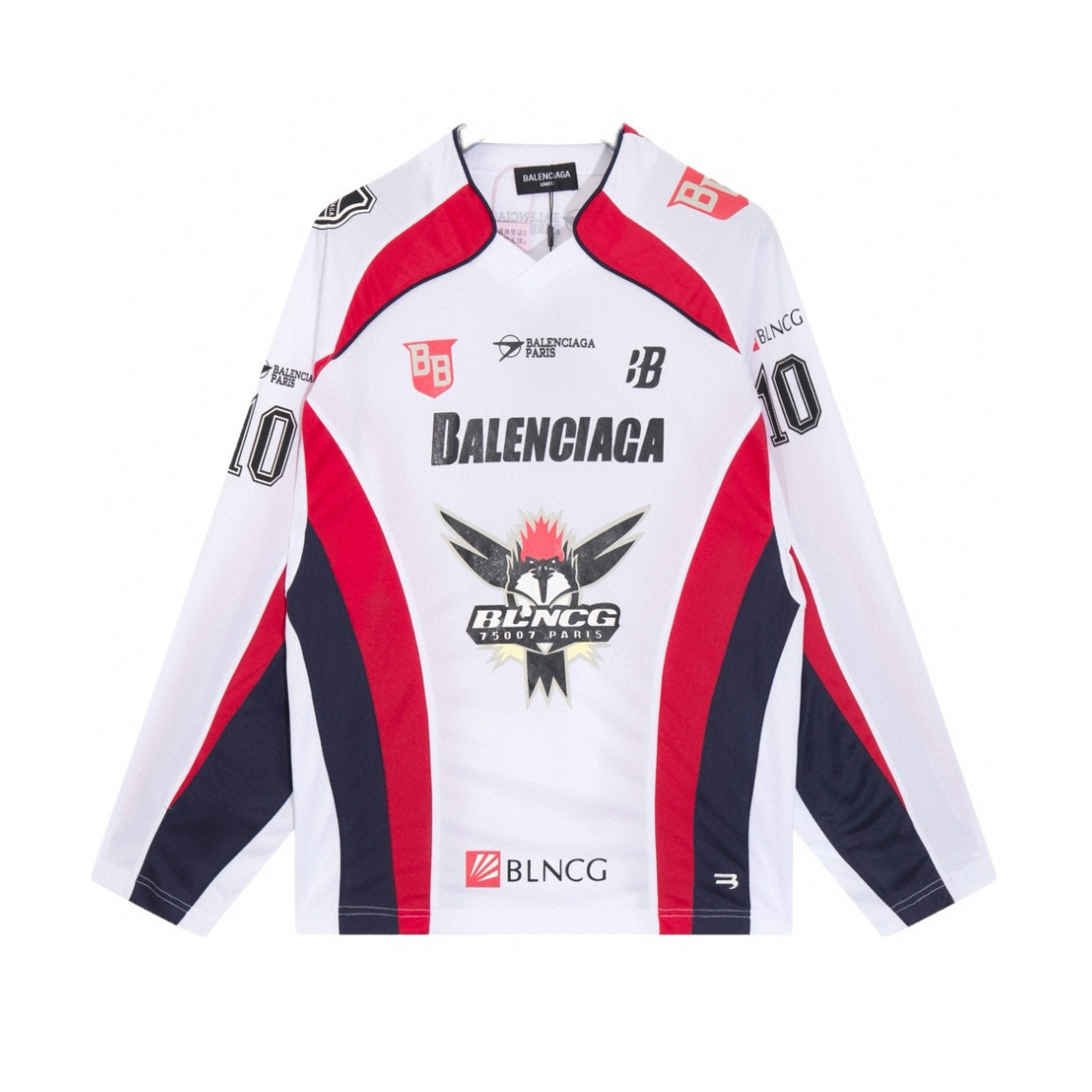 NIGO Balenciaga Men's Spring/Summer Color Block Mesh Plain Weave Ball Game Long Sleeve T-Shirt #nigo77919