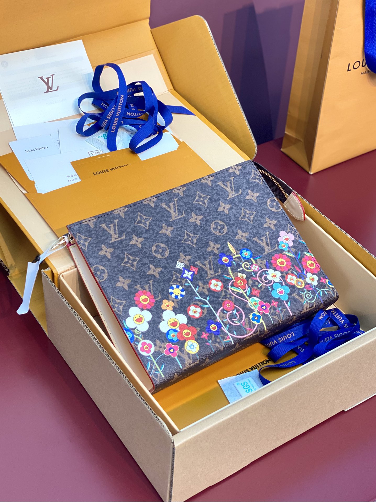 NIGO Louis Vuitton LV x TM Men's Solid Color Letter Print Sunflower Pattern Zipper Leather Clutch Bag Bags #nigo77914