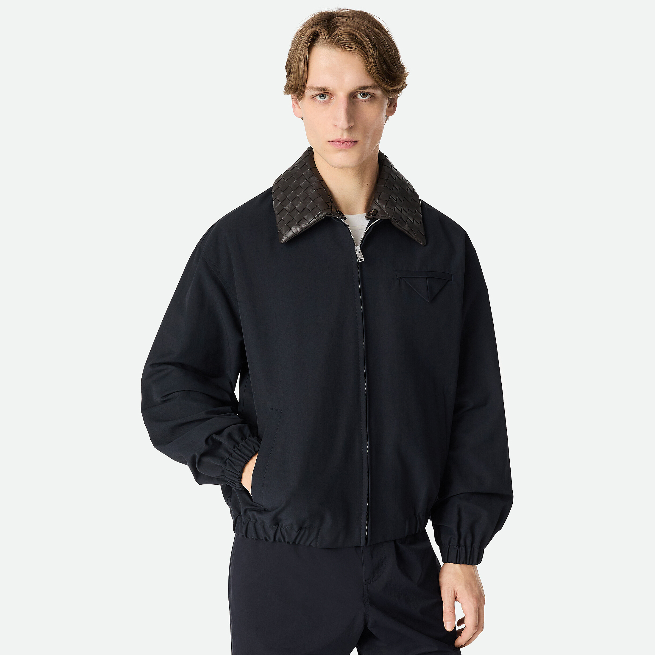 NIGO Bottega Veneta New Tech Cotton Blouson Men's Fall And Winter Black Fashion Casual Woven Leather Lapel Zipper Short Jacket Ngvp #nigo1986