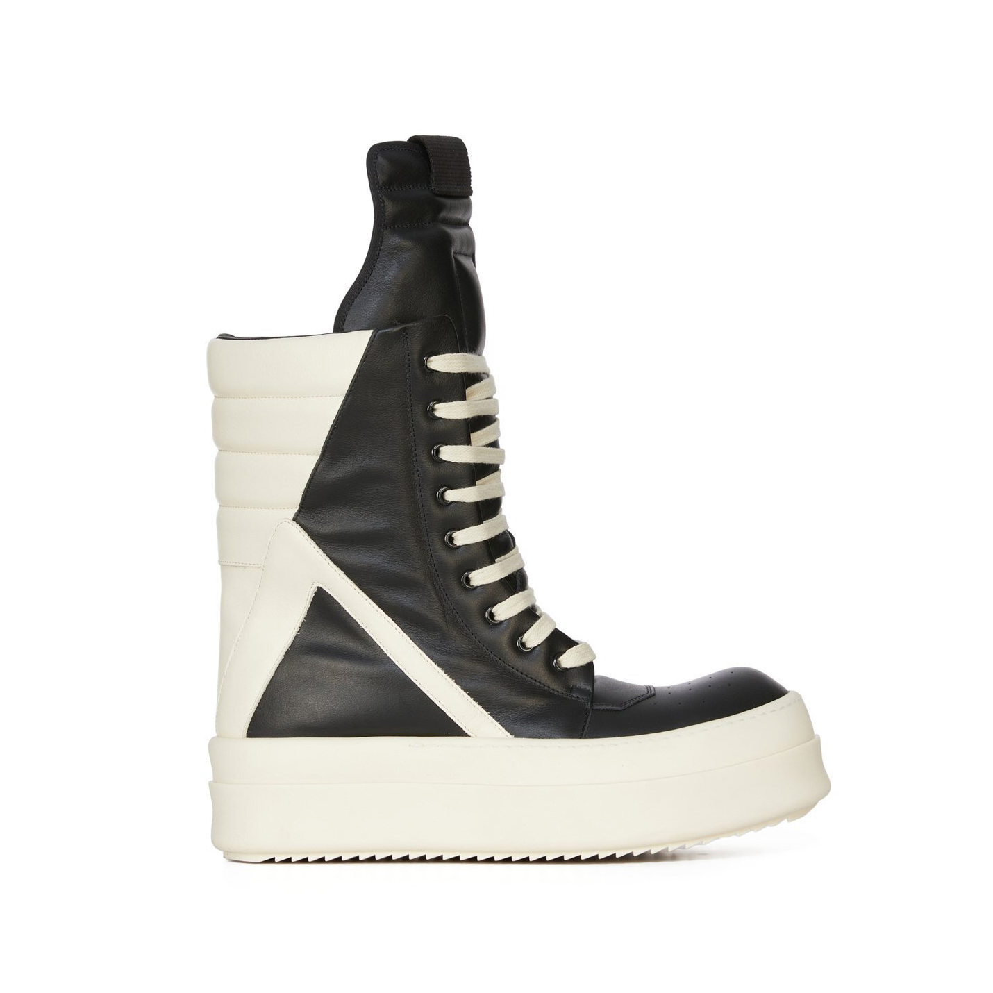 NIGO Rick Owens Men's And Women's Black And White Inverted Triangle High Top Lace Up Cowhide Shoes #nigo77917