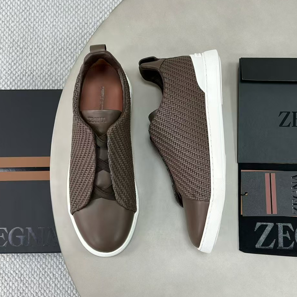 NIGO Ermenegildo Zegna Stitch Men's Solid Color Round Toe Slip-On Woven Leather Casual Skate Shoes #nigo77926