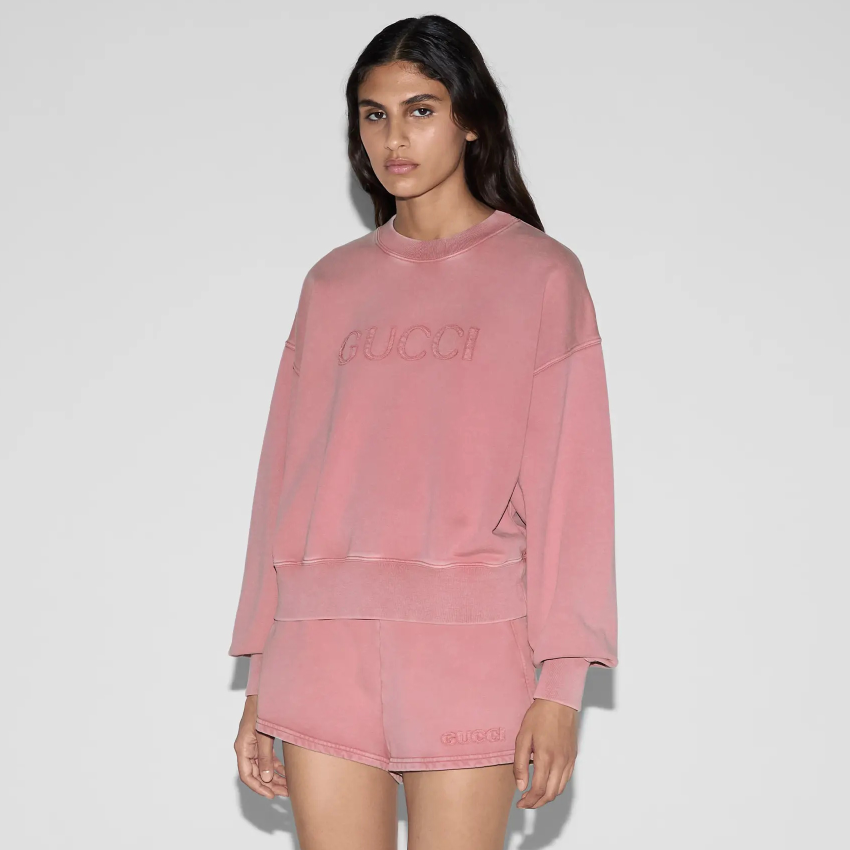NIGO Gucci Women's Spring/Summer Solid Color Embroidered Letter Print Round Neck Cotton Long Sleeve Sweatshirt and Casual Stretch Waist Shorts Set Suit #nigo77924