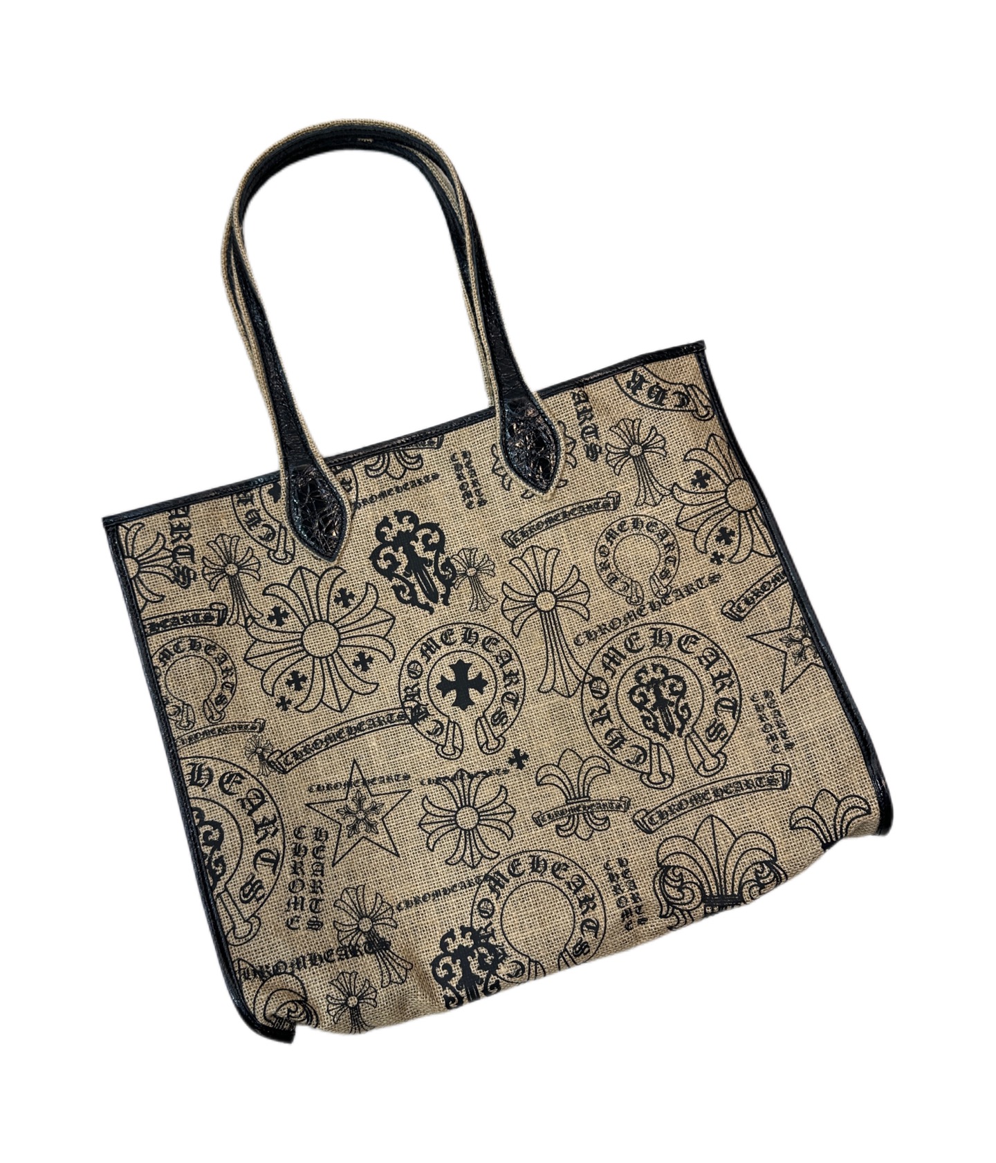 NIGO Chrome Hearts Women's All-Over Pattern Printed Straw and Leather Shopping Bag Tote Bags Handbag #nigo77937
