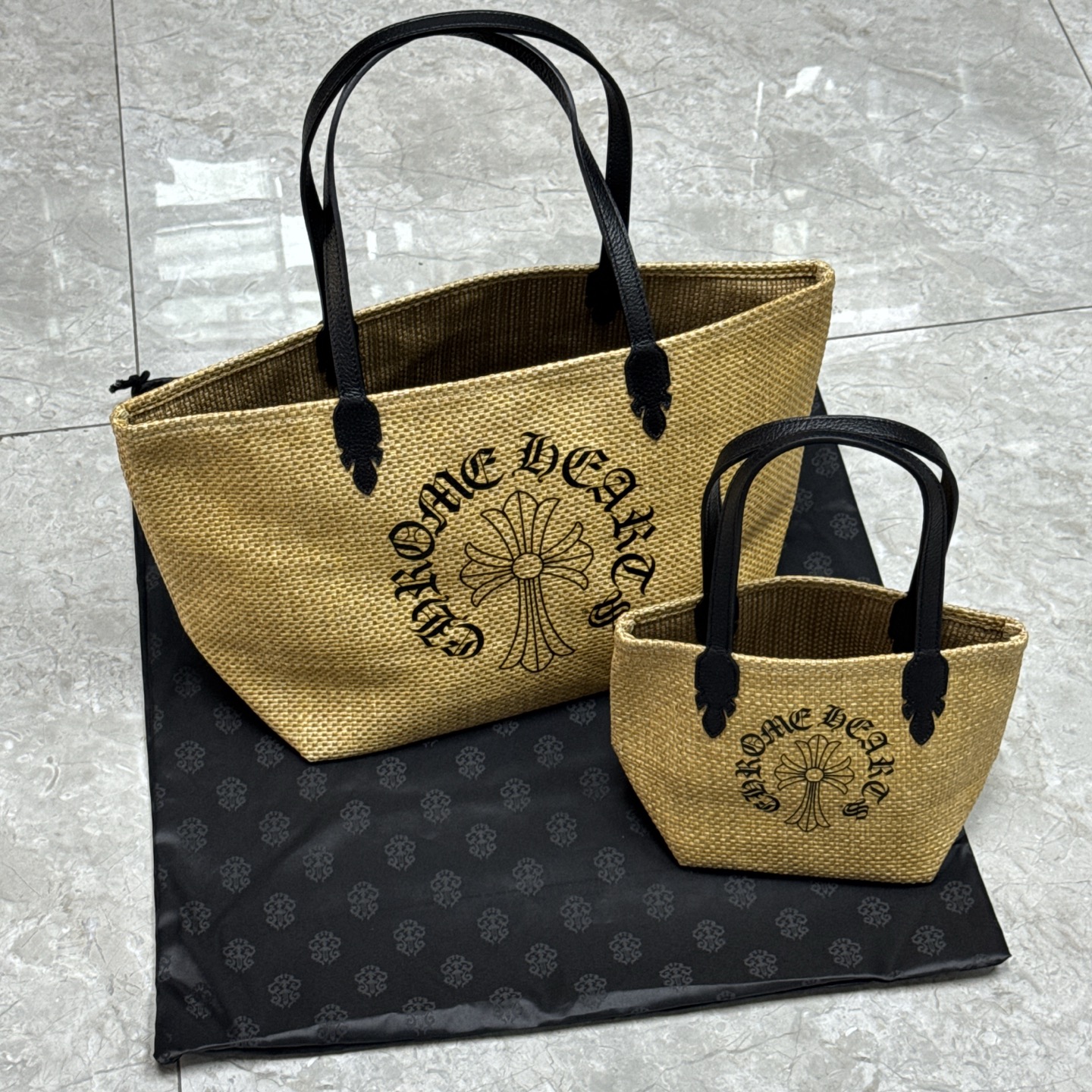 NIGO Chrome Hearts Women's Solid Color Sanskrit Print Waterproof Straw Shopping Bag Handbag Tote Bags #nigo77936