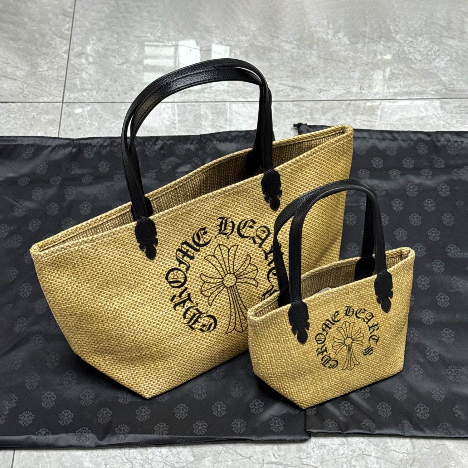 NIGO Chrome Hearts Women's Solid Color Sanskrit Print Waterproof Straw Shopping Bag Handbag Tote Bags #nigo77936