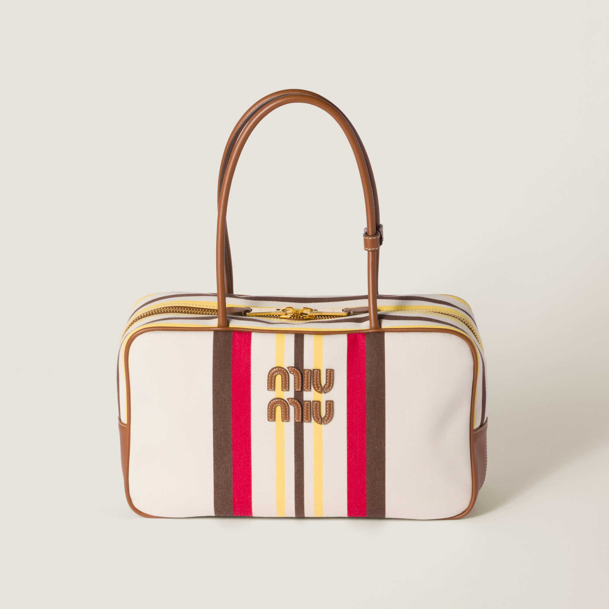 NIGO MiuMiu Beau Women's Embroidered Logo Print Striped Canvas And Calfskin Handbag Shoulder Bag Bags #nigo77933