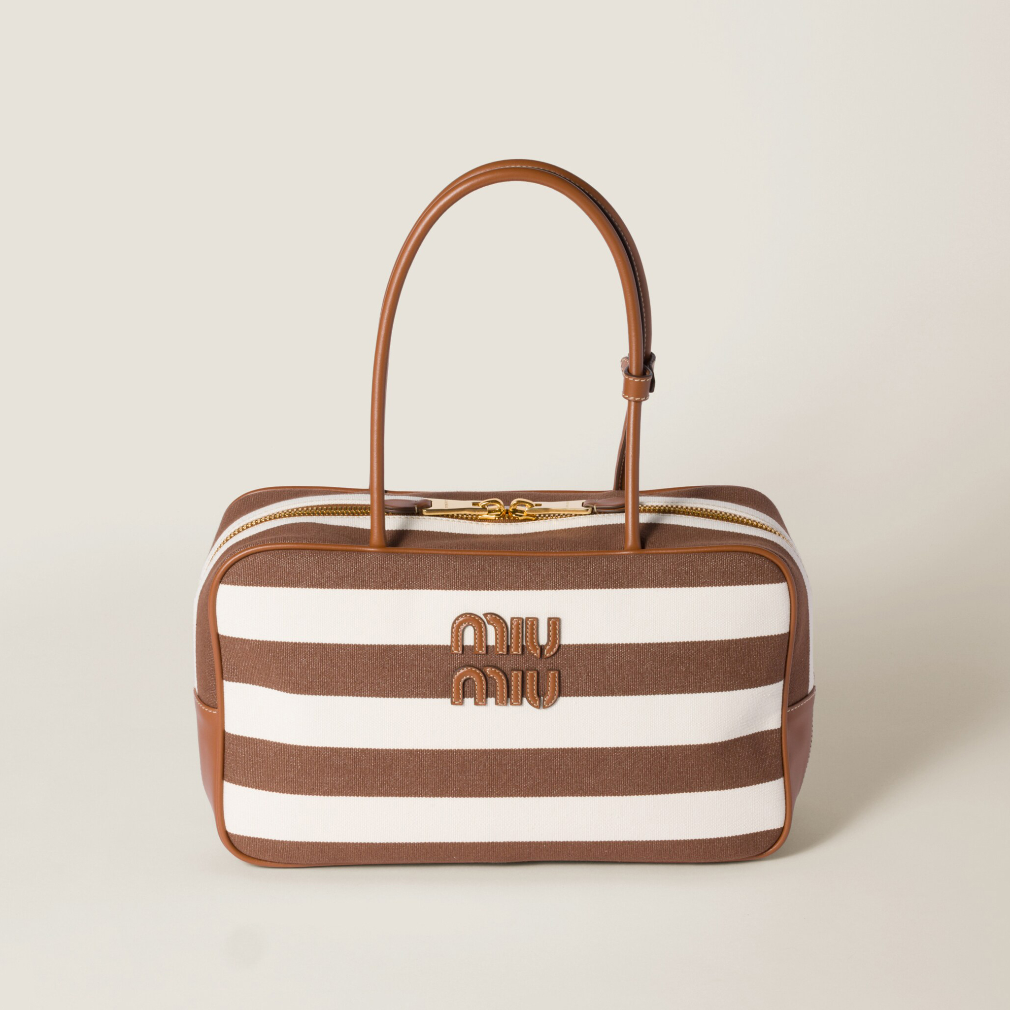 NIGO MiuMiu Beau Women's Embroidered Logo Print Striped Canvas And Calfskin Handbag Shoulder Bag Bags #nigo77933