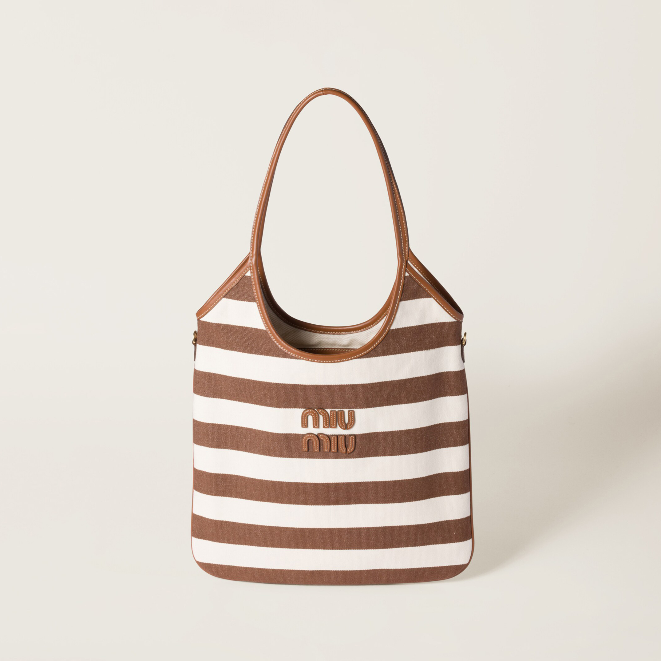 NIGO MiuMiu IVY Women's Embroidered Letter Print Striped Canvas and Leather Handbag Tote Bag Bags #nigo77934