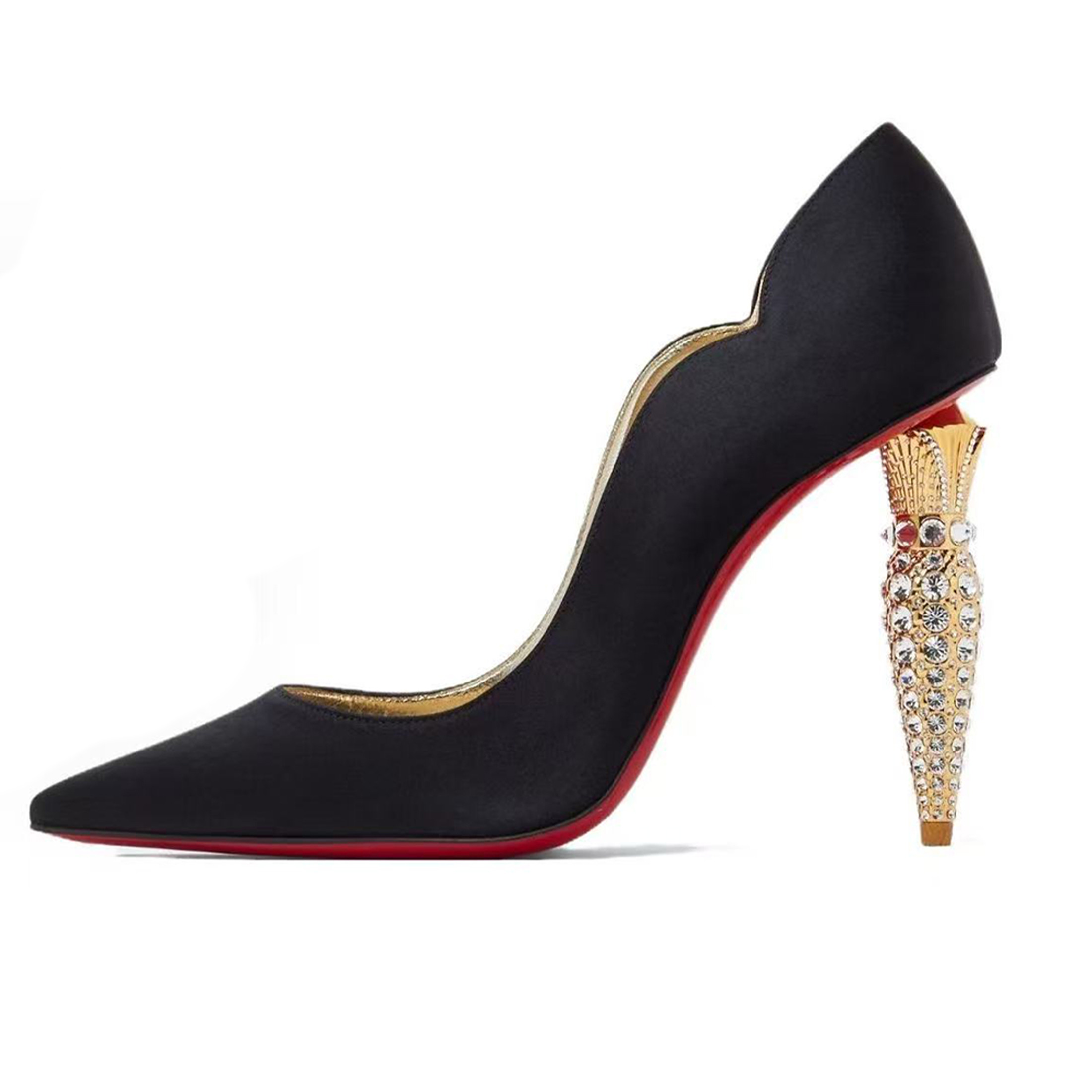 NIGO Christian Louboutin Lipchick Pump Series Hot Chick Shoe Style Cl Crepe Satin Rhinestone Embellishment Asymmetrical Heel High Heels 10cm Women's Black Nude Shoes Ngvp #nigo1997