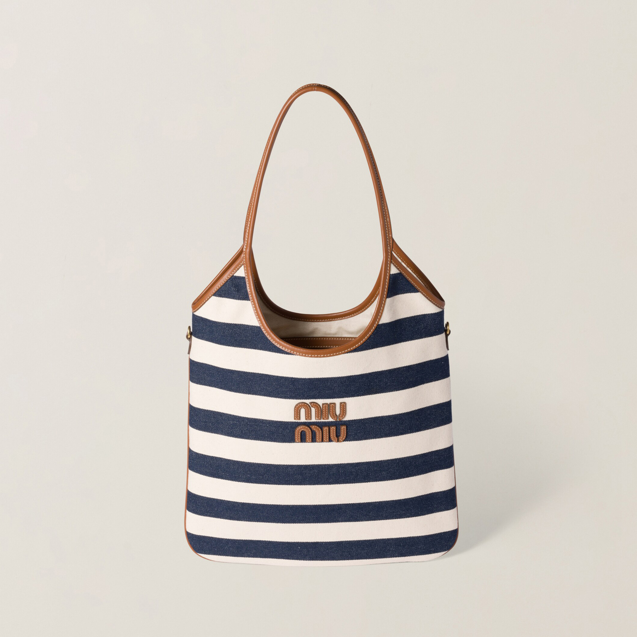 NIGO MiuMiu IVY Women's Embroidered Letter Print Striped Canvas and Leather Handbag Tote Bag Bags #nigo77934