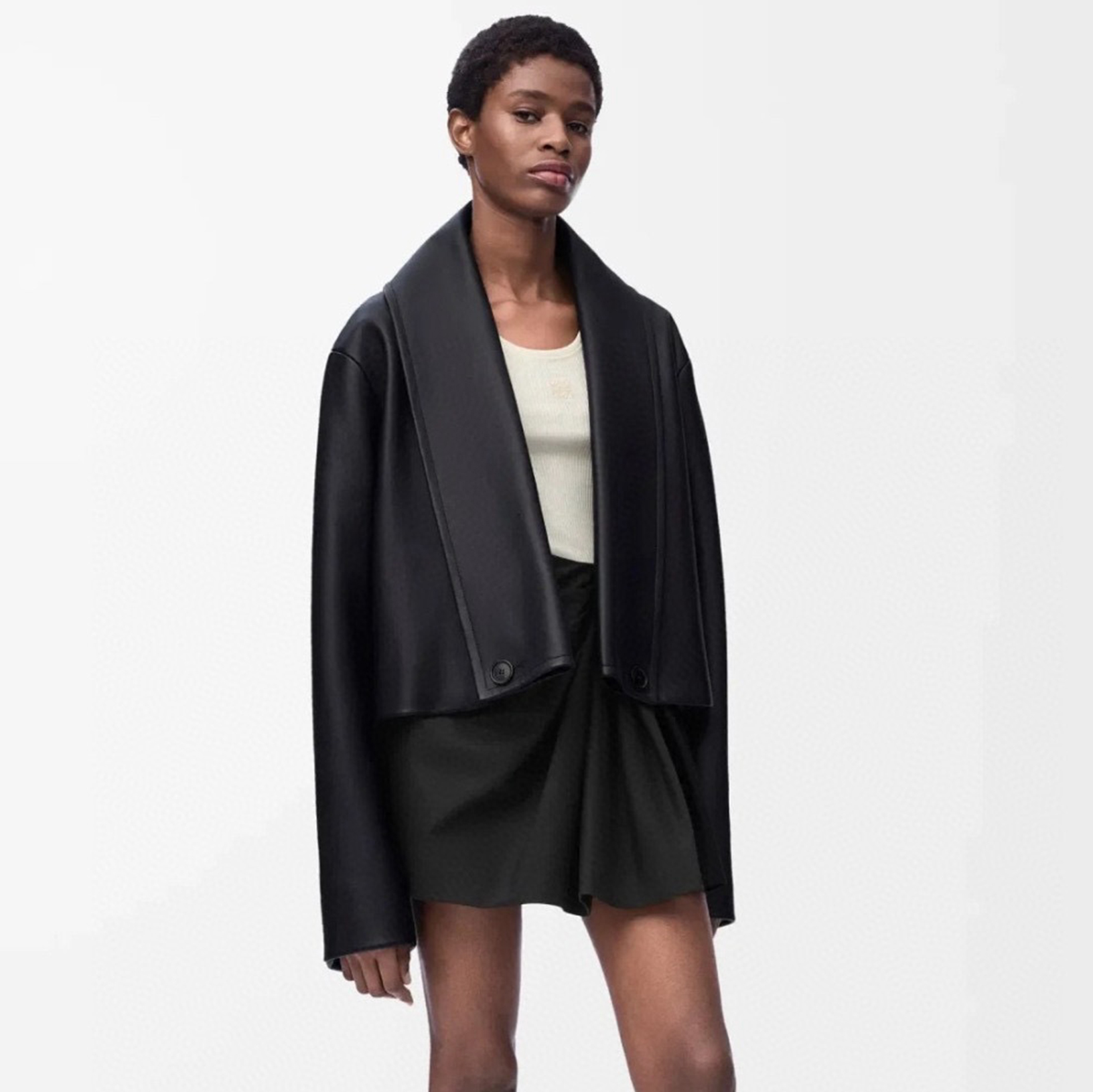 NIGO Loewe Women's Autumn/winter Black Elegant Cape Single-button Leather Jacket Fashionable Casual Lapel Long-sleeved Jacket Ngvp #nigo1996