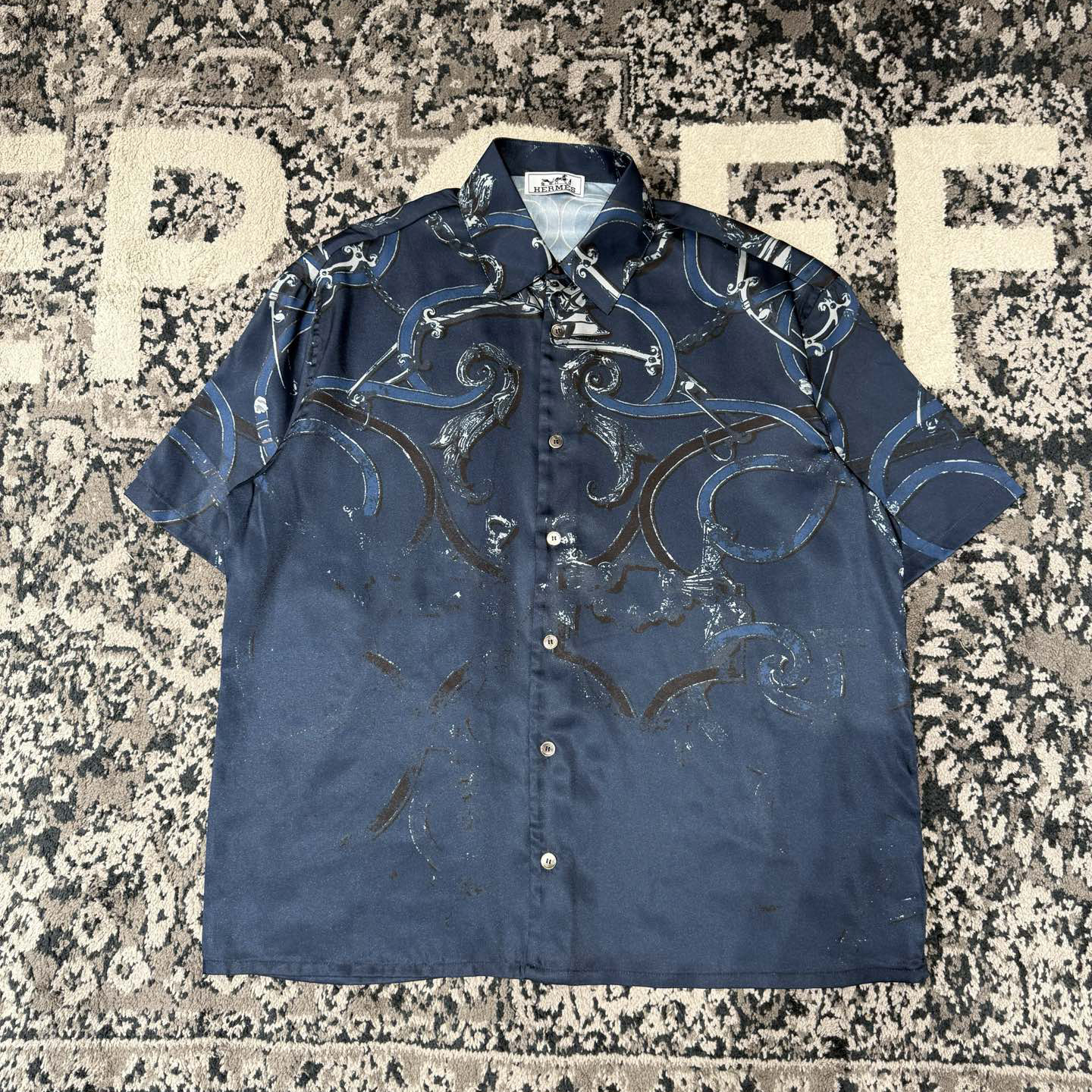 NIGO Hermes Men's Summer Solid Color Printed Single-breasted Straight Leg Casual Short Sleeved Shirt And Drawstring Shorts Set Suit #nigo77943