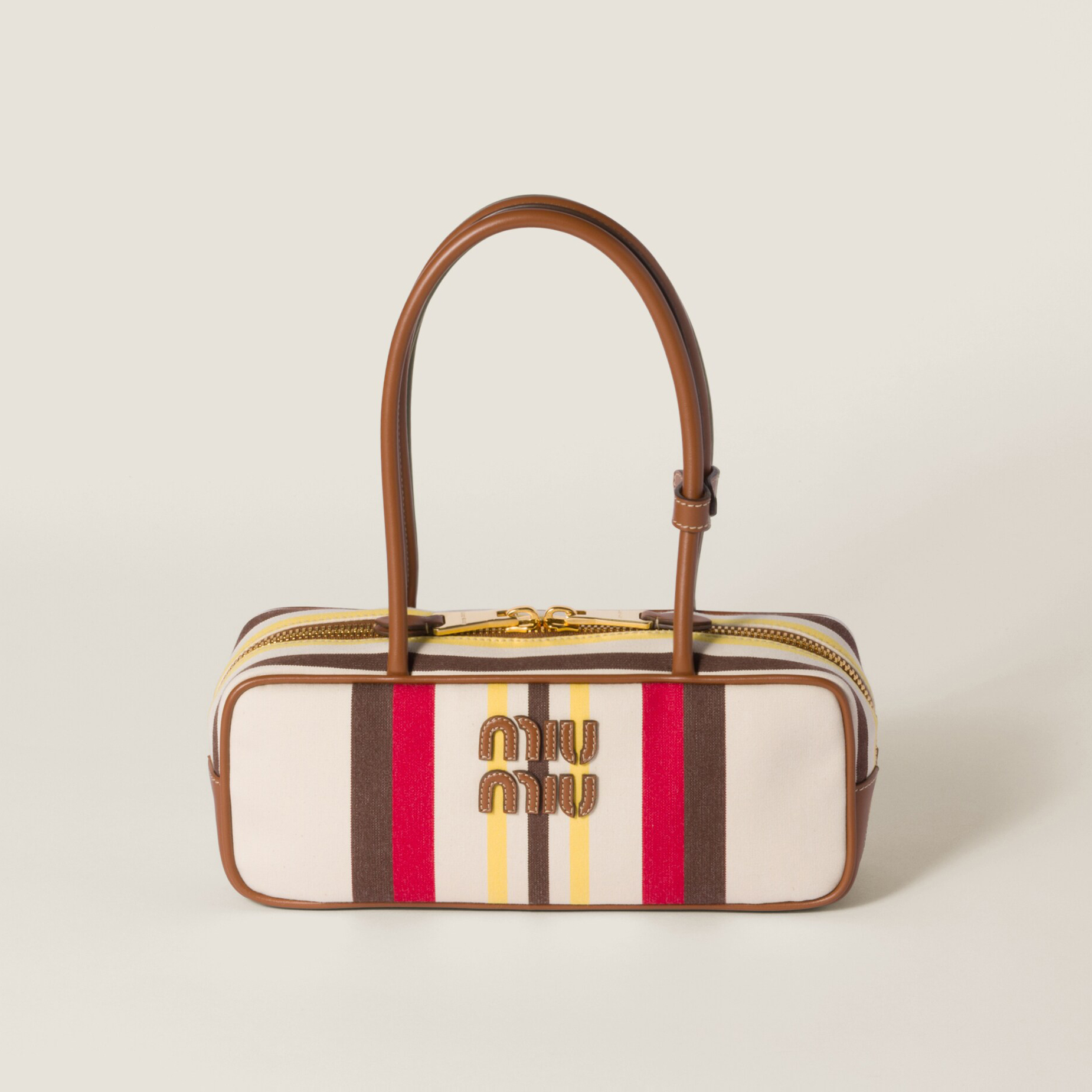 NIGO MiuMiu Beau Women's Embroidered Logo Print Striped Canvas And Calfskin Handbag Shoulder Bag Bags #nigo77932