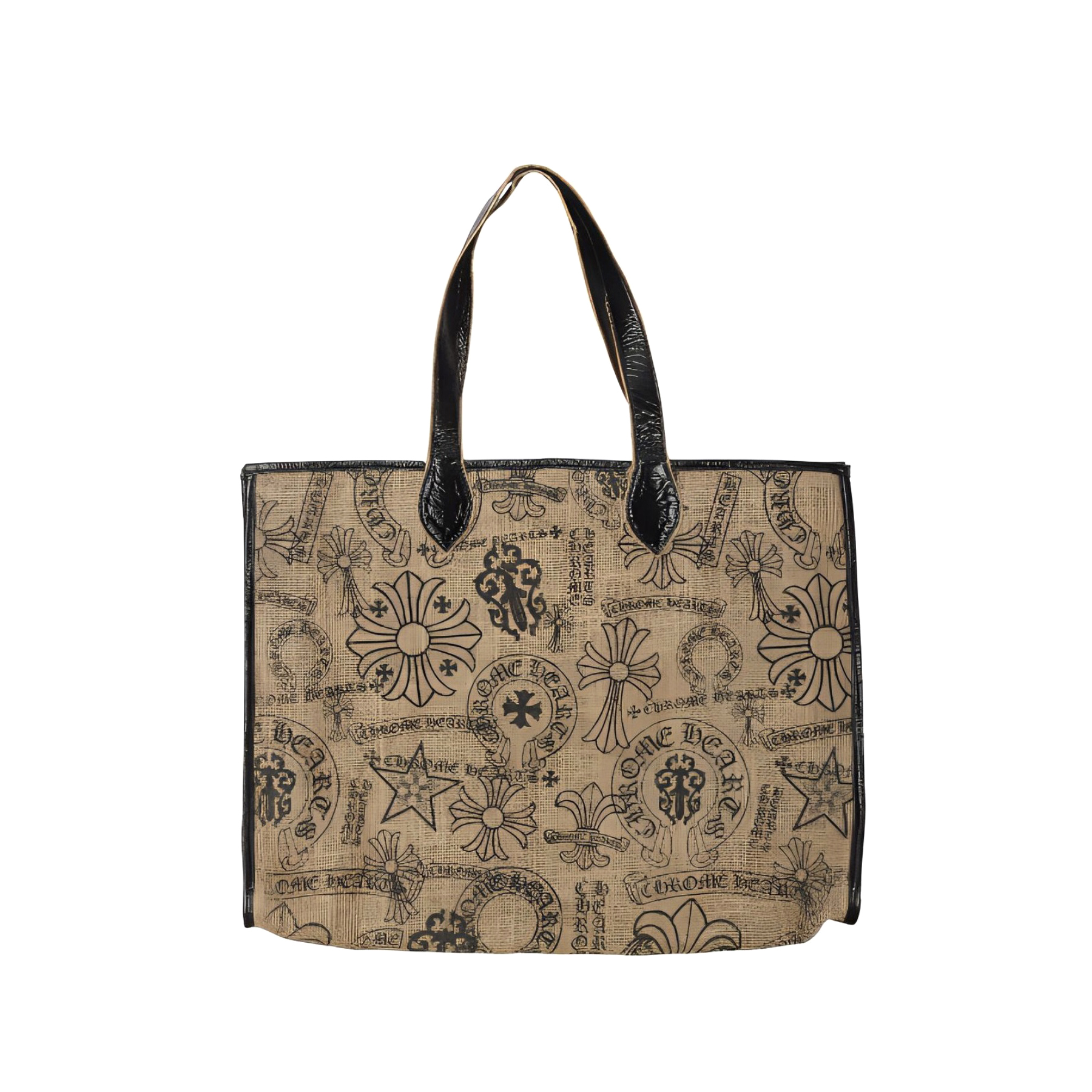 NIGO Chrome Hearts Women's All-Over Pattern Printed Straw and Leather Shopping Bag Tote Bags Handbag #nigo77937
