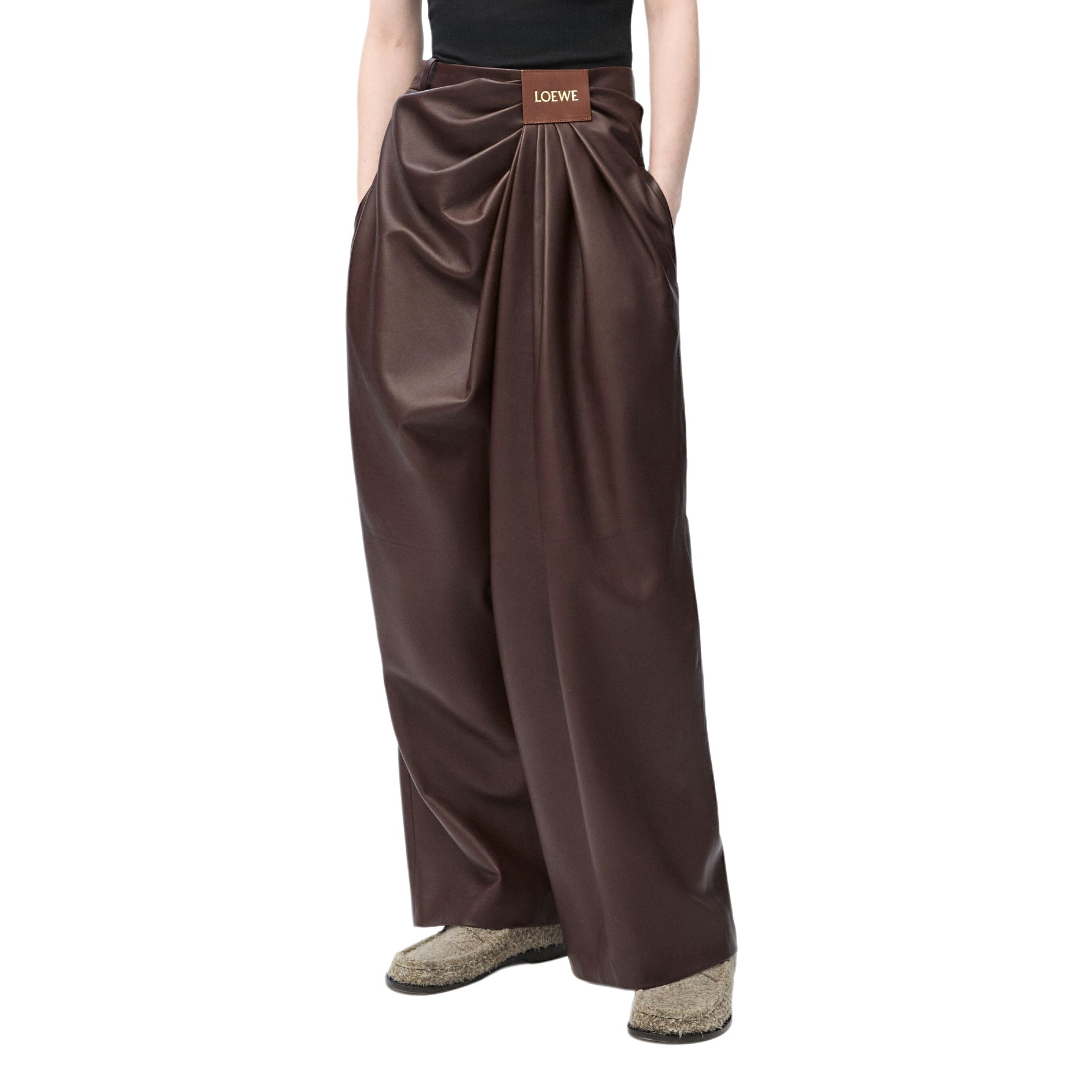 NIGO Loewe Women's Spring/Autumn Solid Color Pleated Sheepskin Long Pants #nigo77938