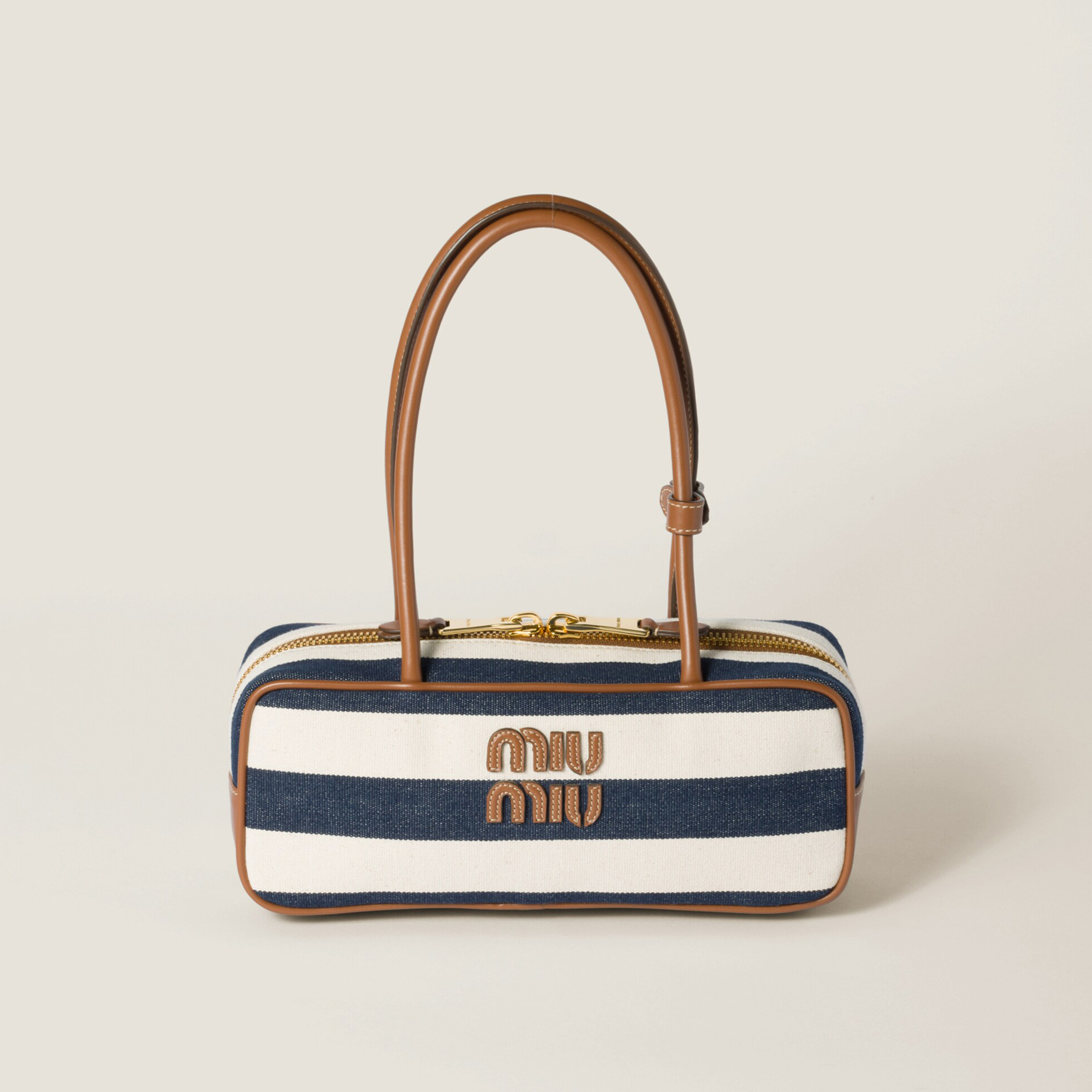NIGO MiuMiu Beau Women's Embroidered Logo Print Striped Canvas And Calfskin Handbag Shoulder Bag Bags #nigo77932