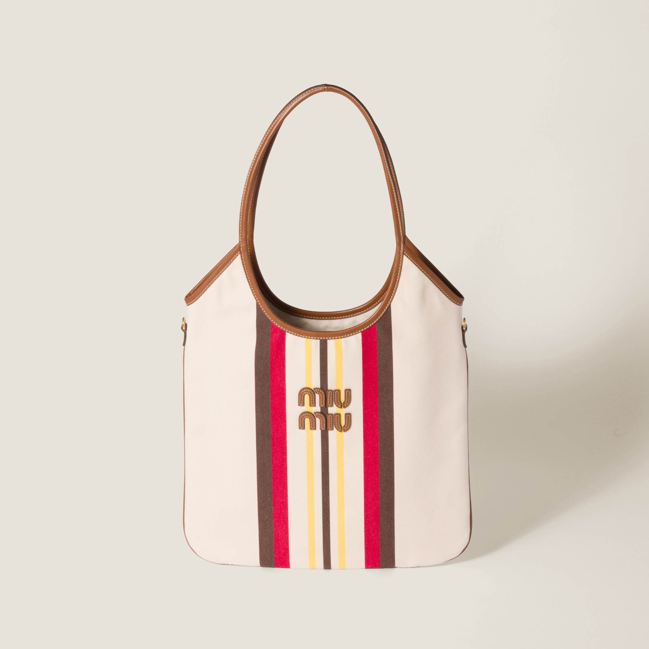 NIGO MiuMiu IVY Women's Embroidered Letter Print Striped Pattern Canvas And Leather Handbag Tote Bag Bags #nigo77931