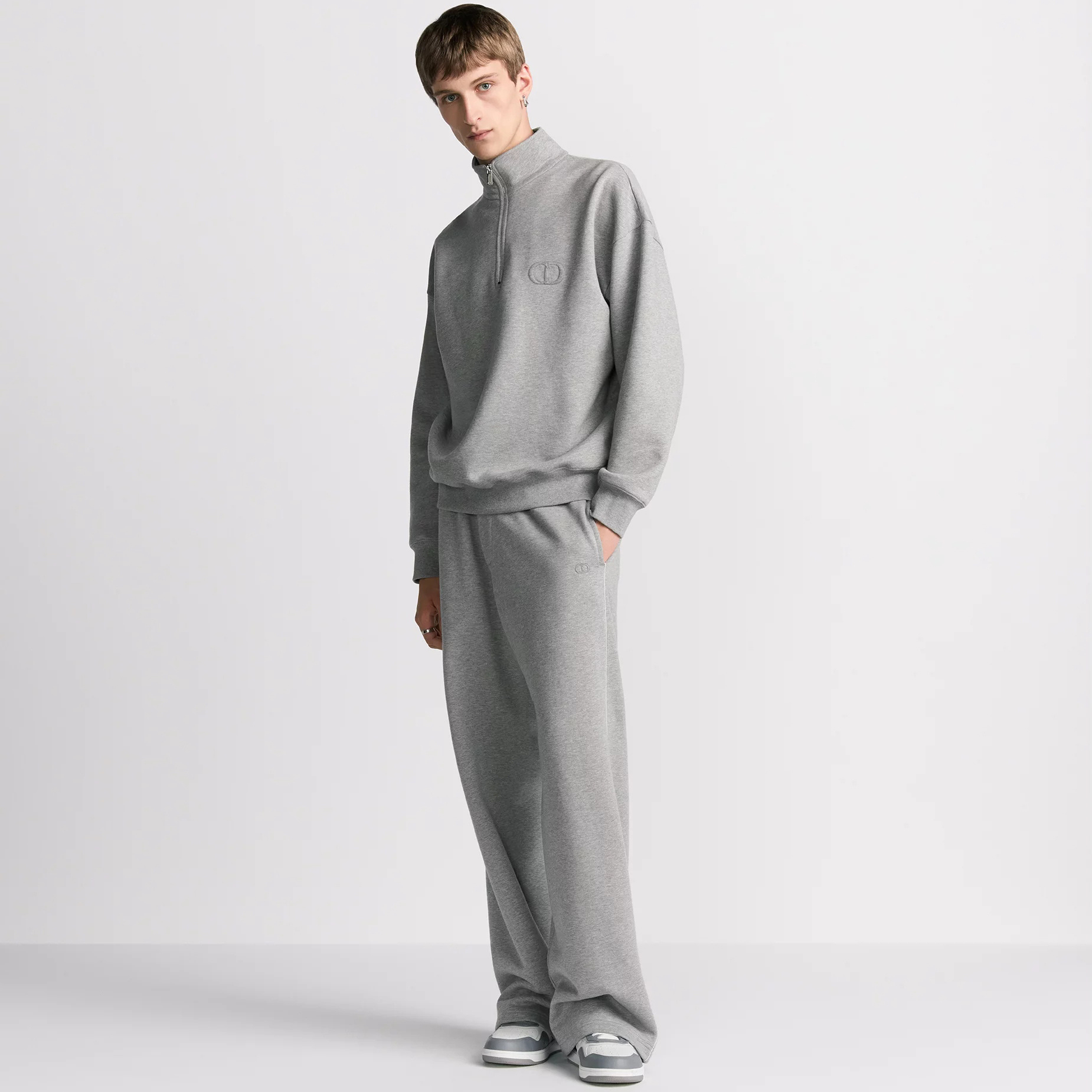 NIGO Dior Men's Spring/Autumn Solid Color Cotton Qilong Embroidered Logo Half-Zip Long-Sleeved Sweatshirt and Casual Sports Pants Set Suit #nigo77946