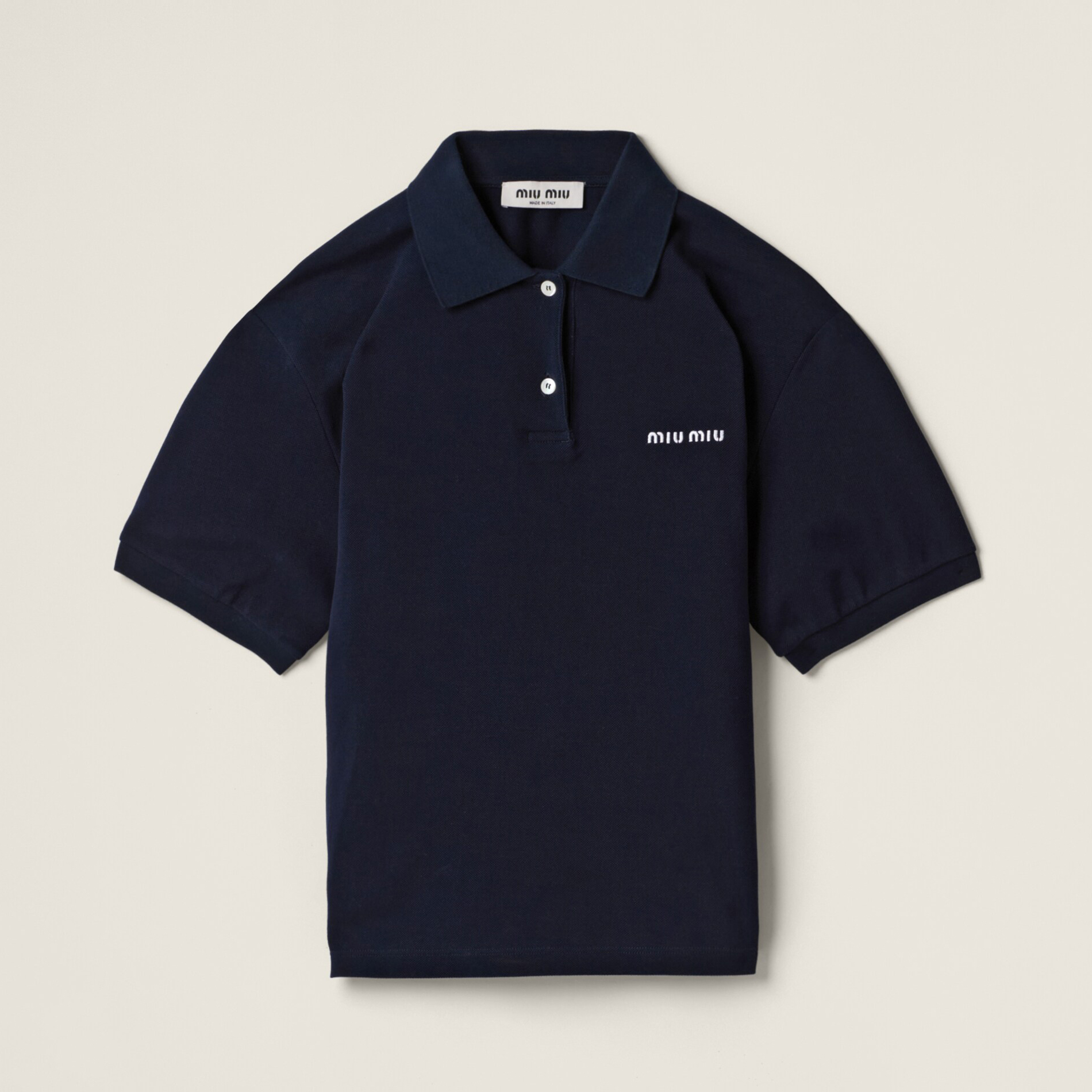 NIGO MiuMiu Women's Summer Dark Blue Letter Logo Embroidery Cotton Straight Short Sleeve Polo Shirt T-Shirt #nigo77944