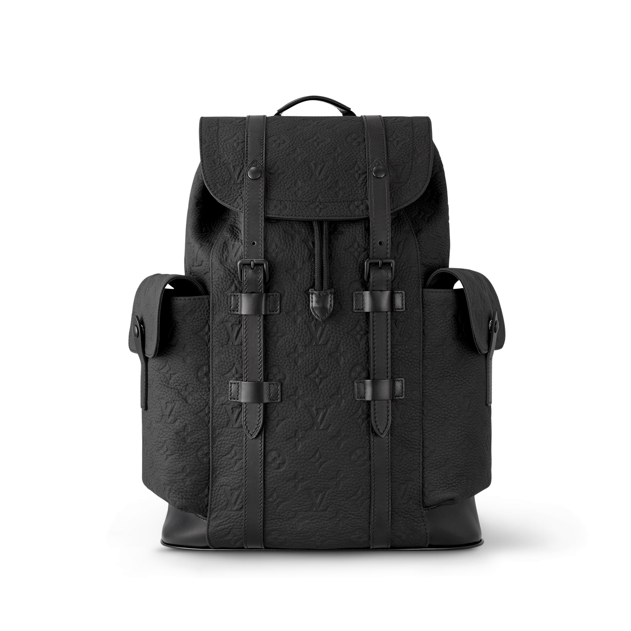 NIGO Louis Vuitton Christopher Men's Black Dark Logo Printed Drawstring Flap Closure Cowhide Leather Backpack Shoulder Bag Bags #nigo77954