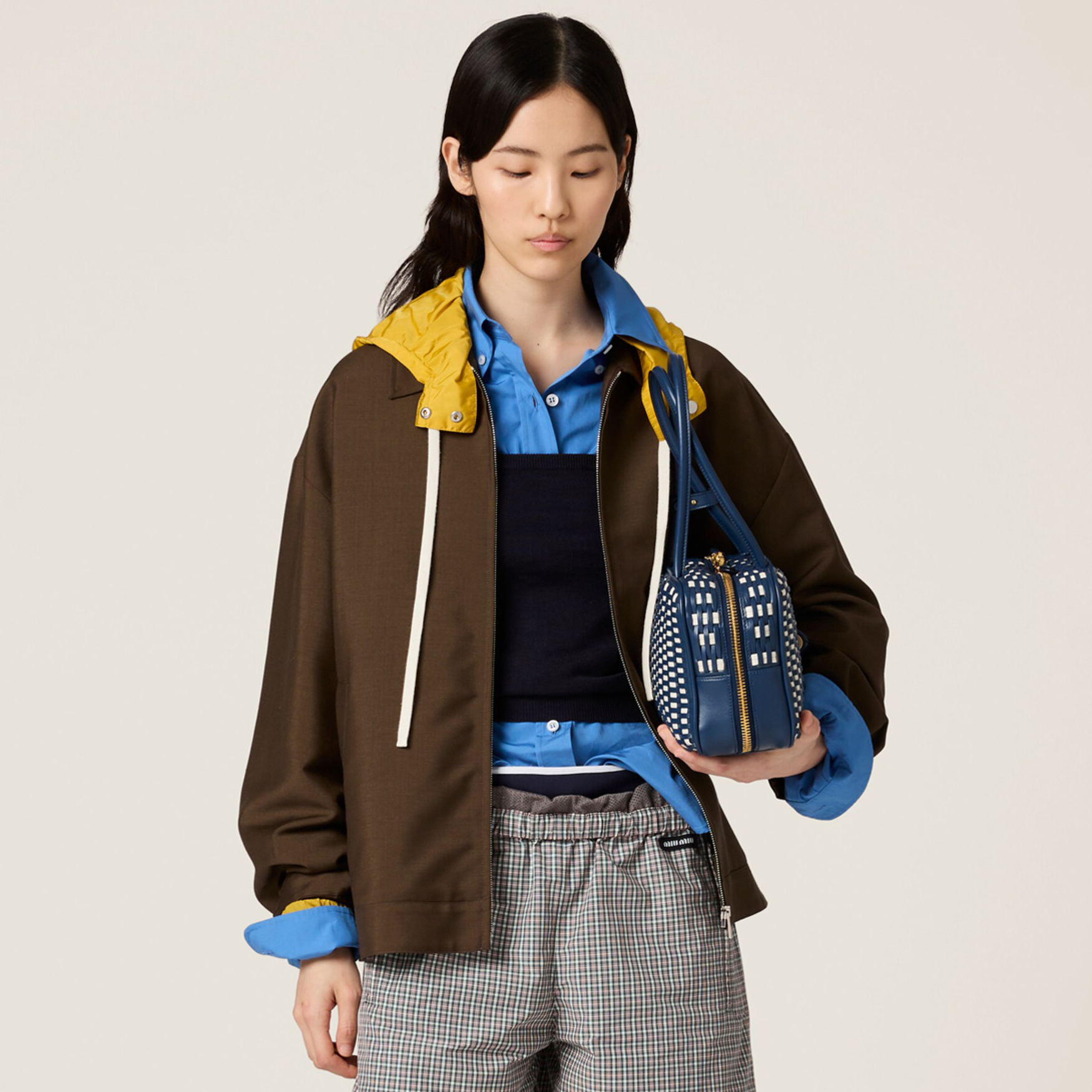 NIGO MiuMiu Women's Autumn/Spring Brown Hooded Drawstring Embroidered Logo Zipper Long Sleeve Jacket #nigo77947