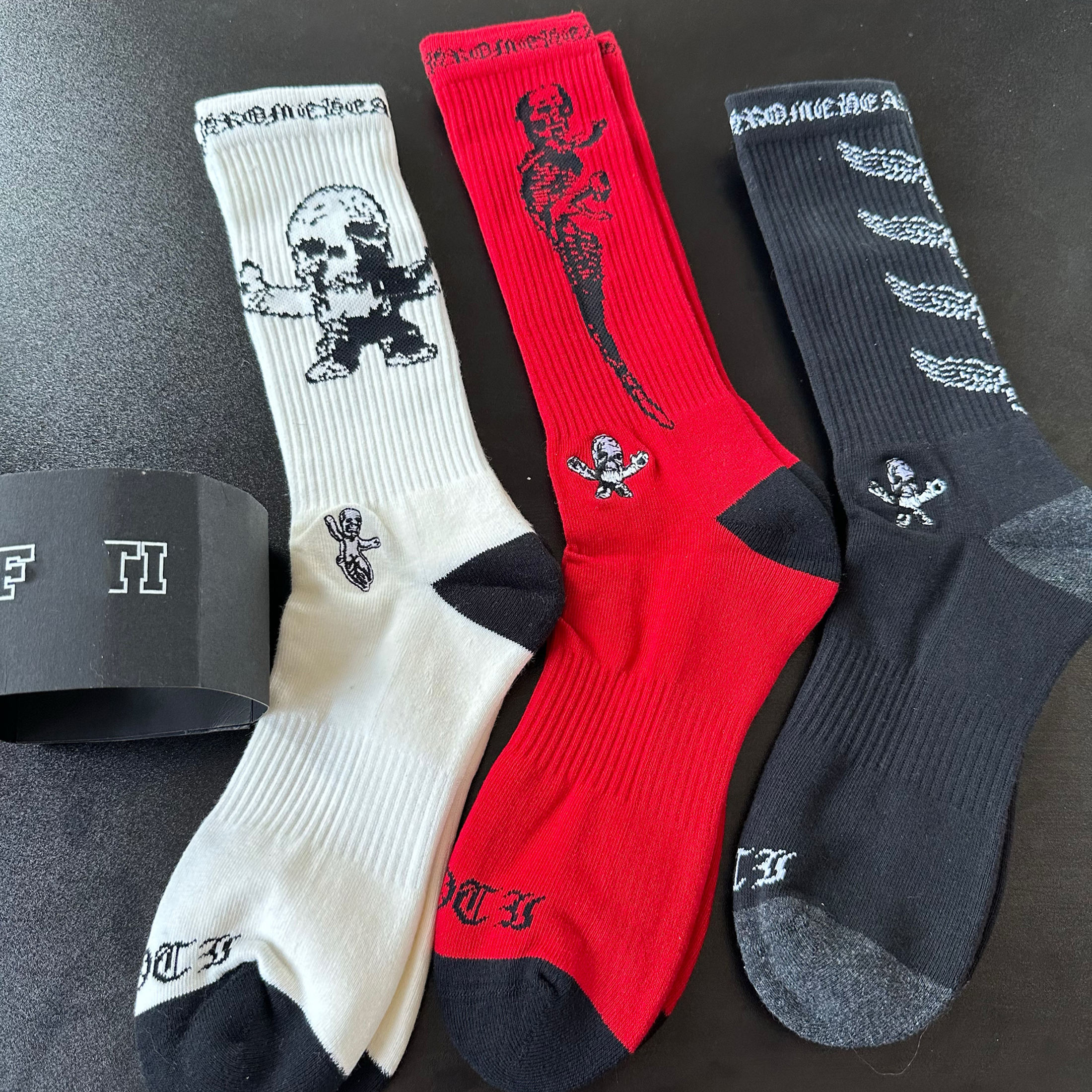 NIGO Chrome Hearts Men's And Women's Fashionable High Street Three-piece Set Skull Jacquard Long Socks Embroidered Lips Mid-calf Socks Trendy Cotton Accessories Ngvp  #nigo2166