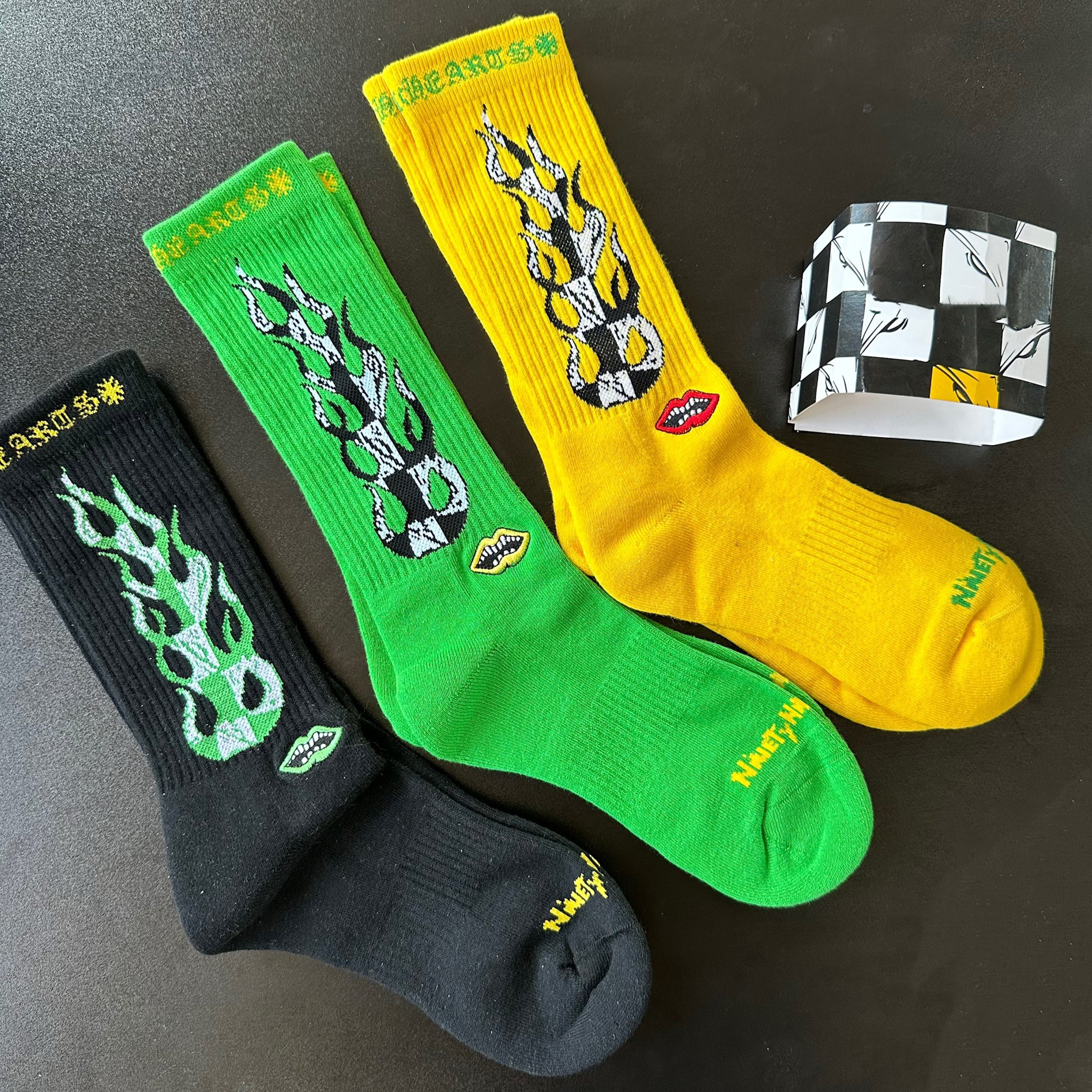 NIGO Chrome Hearts Men's And Women's Fashionable High Street Three-piece Set Skull Jacquard Long Socks Embroidered Lips Mid-calf Socks Trendy Cotton Accessories Ngvp  #nigo2166