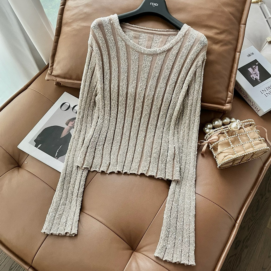 NIGO Brunello Cucinelli  Women's Spring/summer Luxury Sequin Knitted Long-sleeved Straight-cut Fitted Skirt Fashionable Elegant Suit Set Ngvp #nigo2162